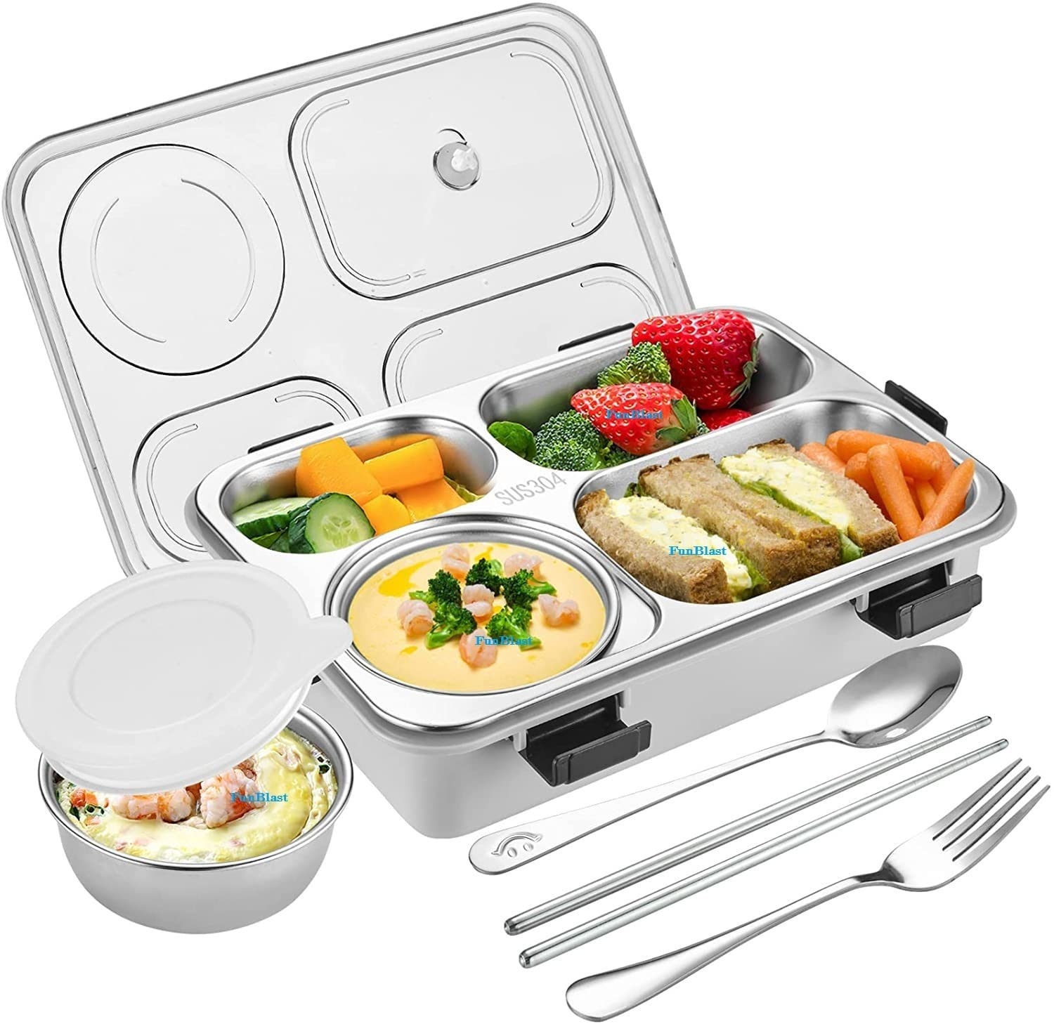 Funblast Stainless Steel Lunch Box For Kids, Tiffin Box With Spoon & Fork, Bento Lunch Box, Insulated Lunch Box, Lunch Box For O