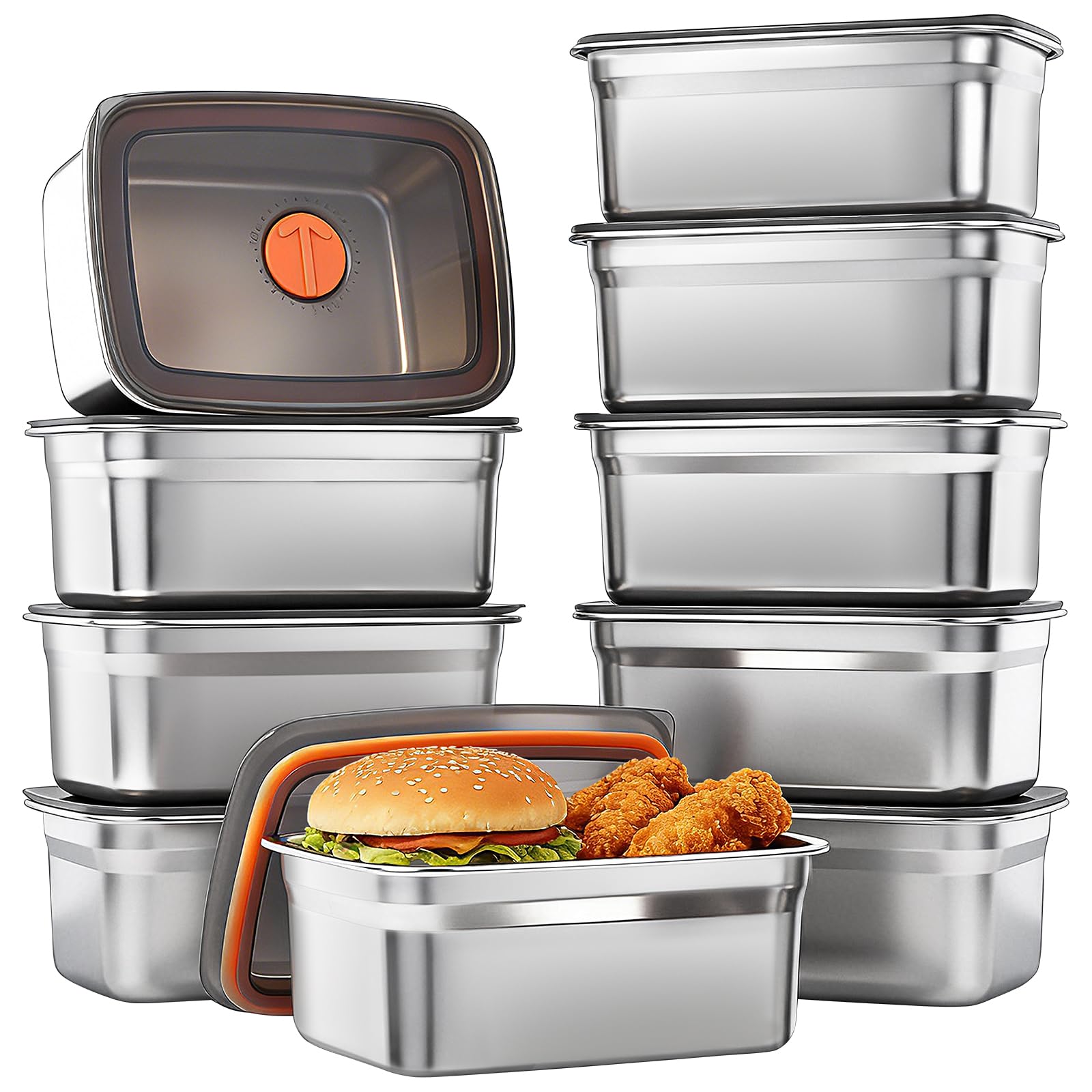 ACTUKSX 10 Pack Stainless Steel Food Storage Containers with Airtight Lids, 50 Oz Each  Stackable, Leakproof Kitchen/Freezer Me
