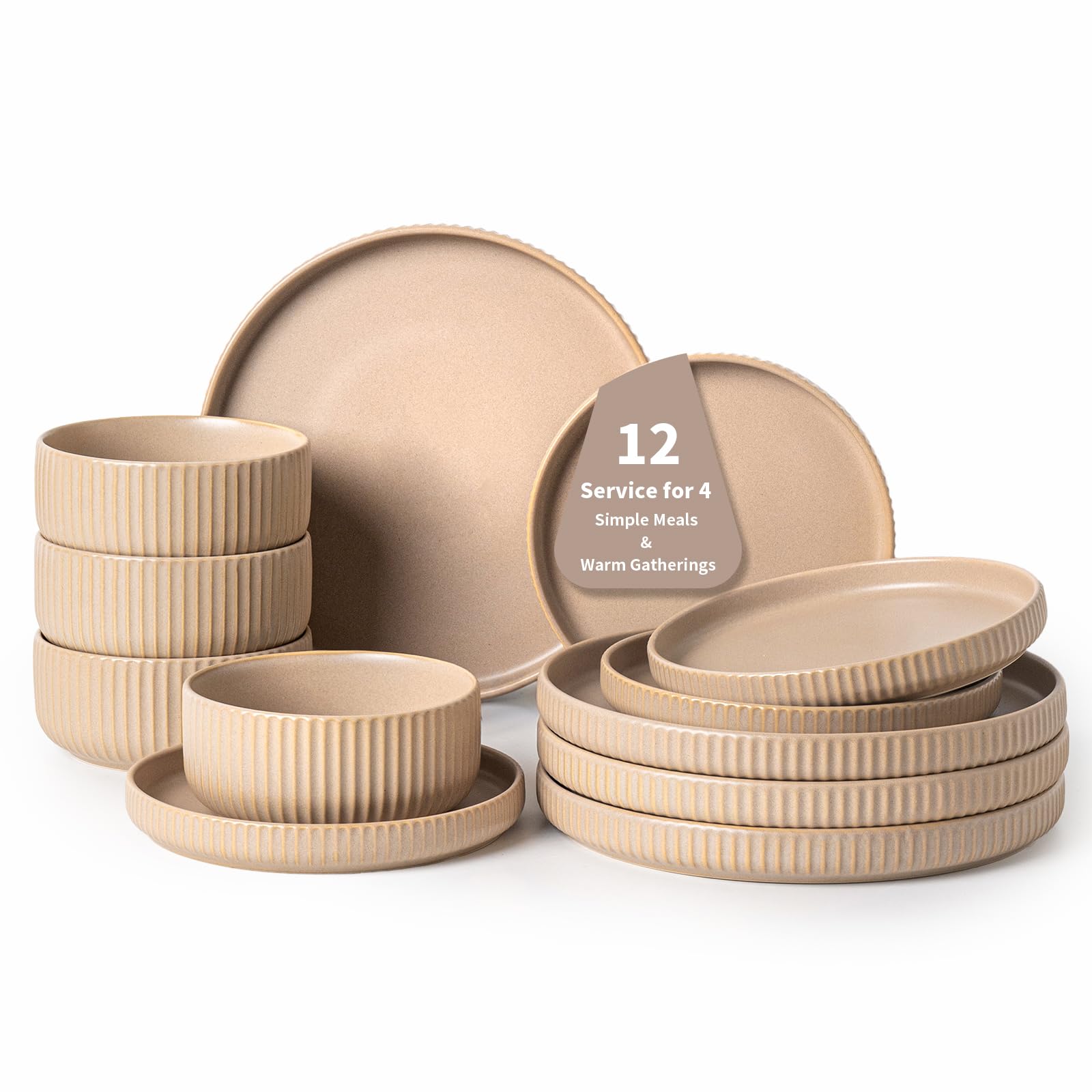 FOBENTA Dinnerware Sets for 4,Microwave Safe Plates and Bowls Sets,12 Piece Dylan Dish Set,Reactive Glaze Stoneware Dinnerware S