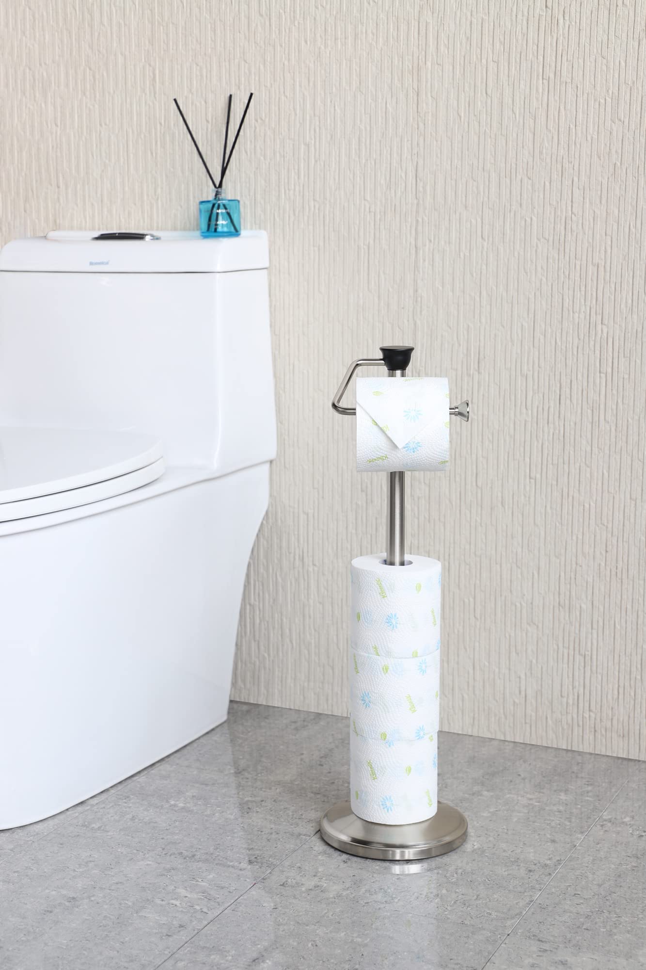 Zccz Toilet Paper Holder With Storage - Free Standing Tissue Dispenser - Nickel Finish - Holds Up To 5 Mega Rolls - No Tools Req