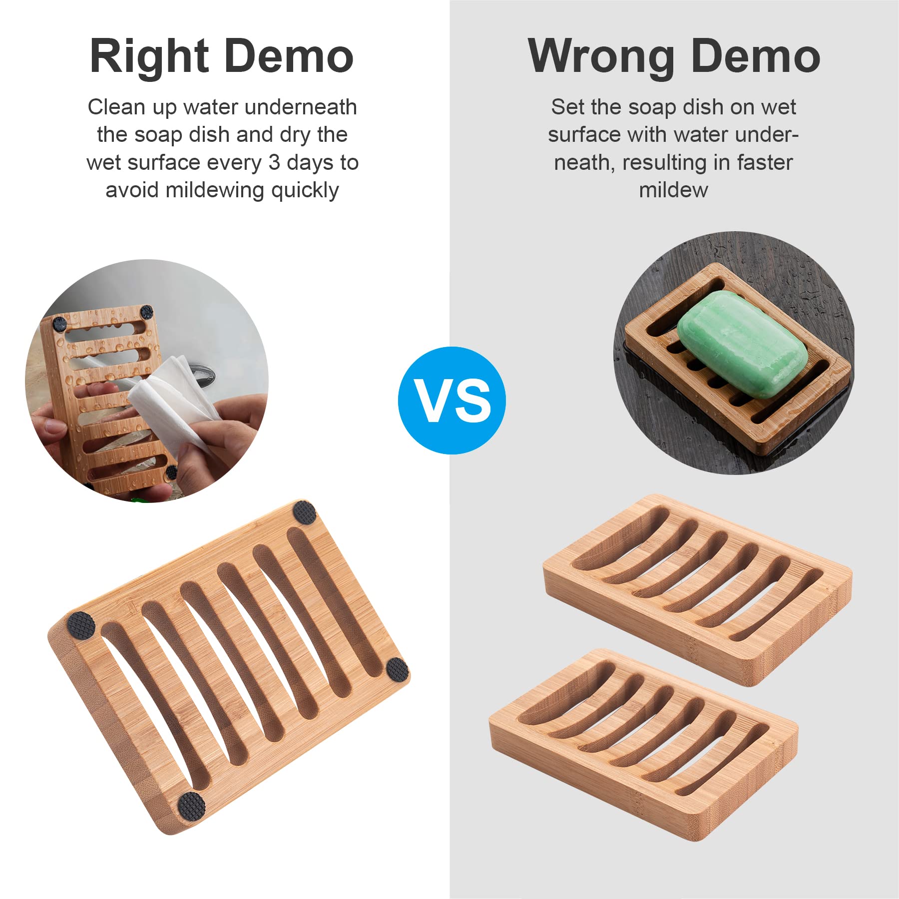 Amazerbath Soap Holder Soap Dish, Bamboo Soap Dish, 2 Pack Wood Soap Holder, Bar Soap Holder For Shower, Soap Tray Self Draining