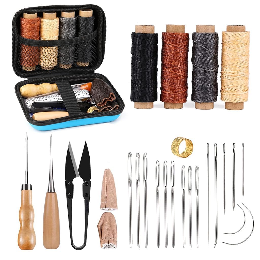 Layzoo Leather Sewing Kit, Leather Working Kit With Large-Eyed Stitching Needles, Waxed Thread, Leather Upholstery Repair Kit, L