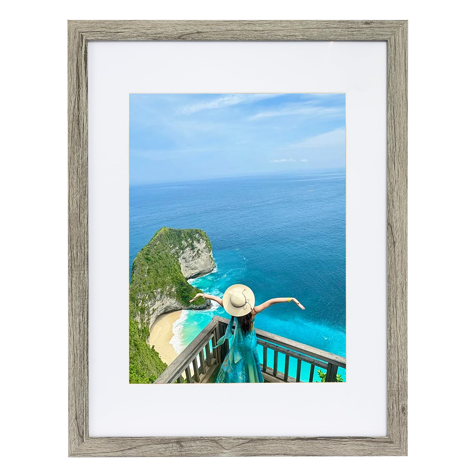 TransGreen 12x16 Picture Frame, Photo Frame Display 9x12 Pictures with Mat or 12x16 without Mat, Hang on the Wall, Gray