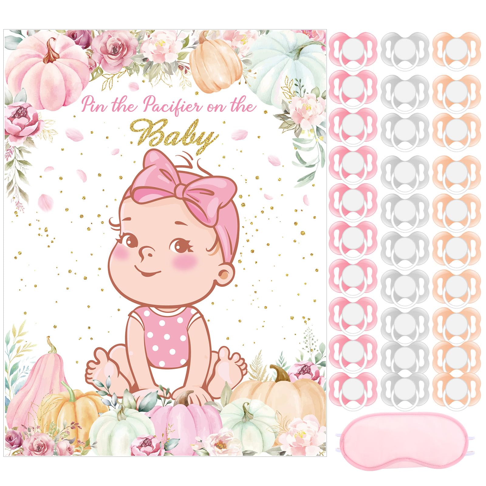 Faccito Pin The Pacifier Baby Shower Pumpkin Game Baby Shower Decorations Include Pink Pumpkin Poster 24 Pacifier Stickers and B