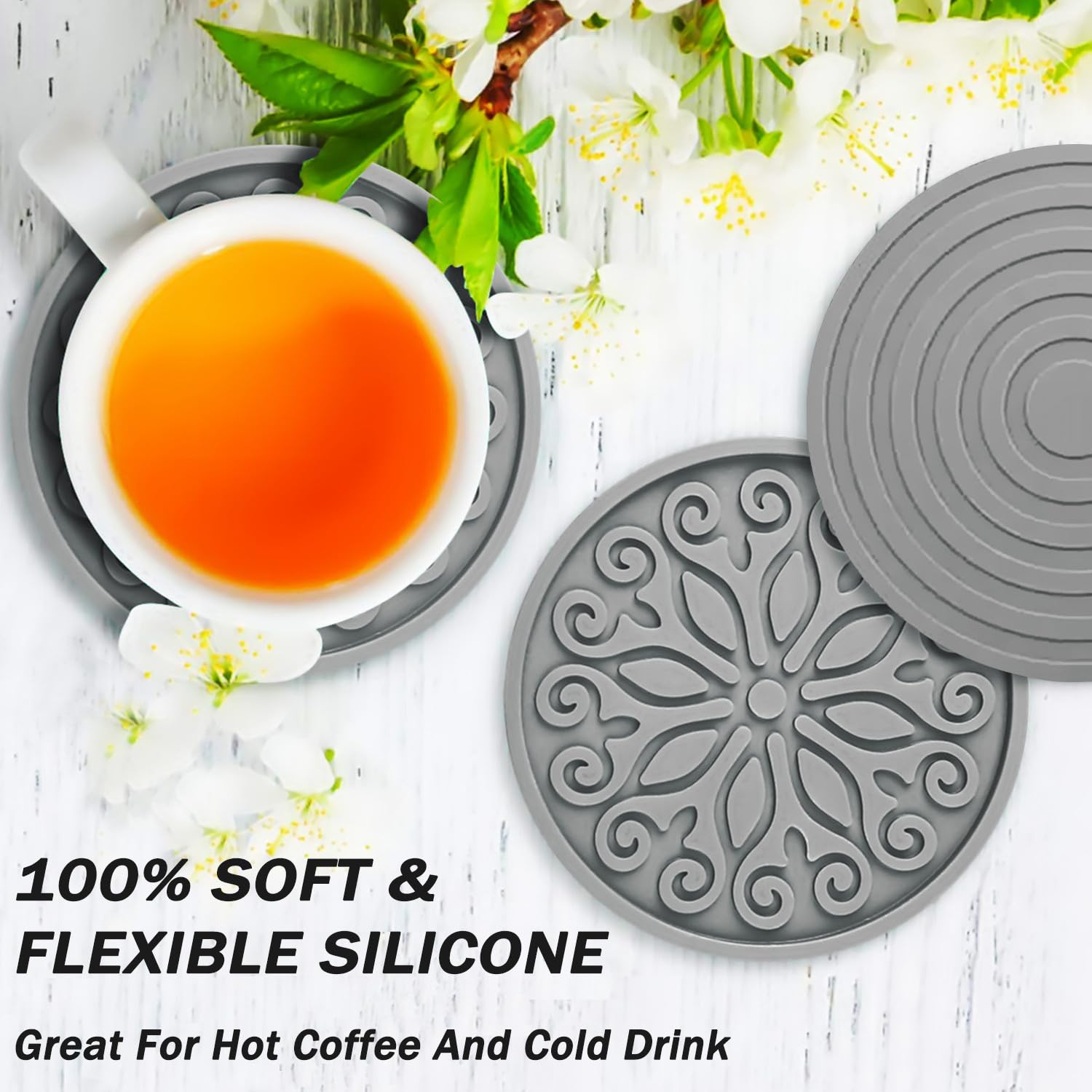 Qusum Coasters For Drinks,Resistant Reusable Silicone Coasters With Holder,Set Of 6 - Great Gift For Birthday, Housewarming, Roo