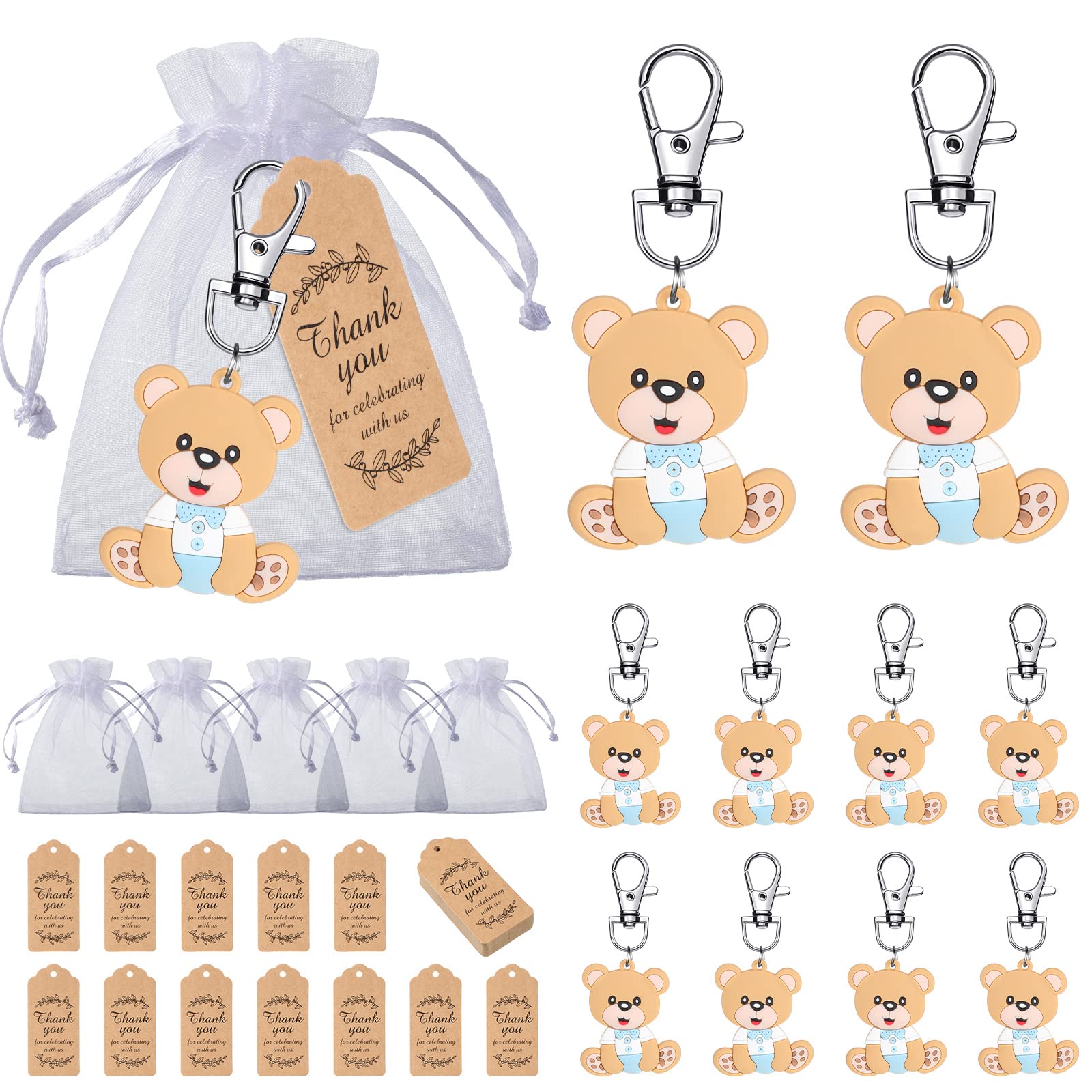 Tenare 120 Pcs Bear Keychains Party Decoration for Guests Bear Party Favors Thank You Gifts Cute Keychain with Organza Bags Than