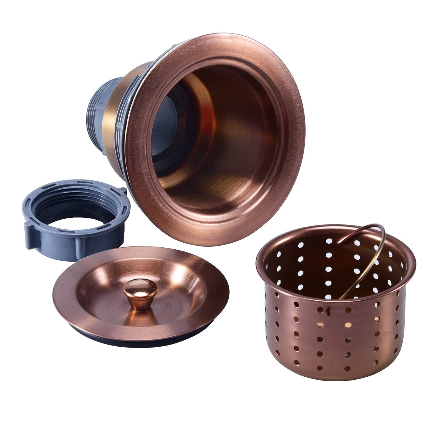 Kone 3/1-2 Inch Sink Drain Assembly Antique Copper Kitchen Sink Drain Kit Copper Stainless Steel Sink Basket Strainer Rubber Sto