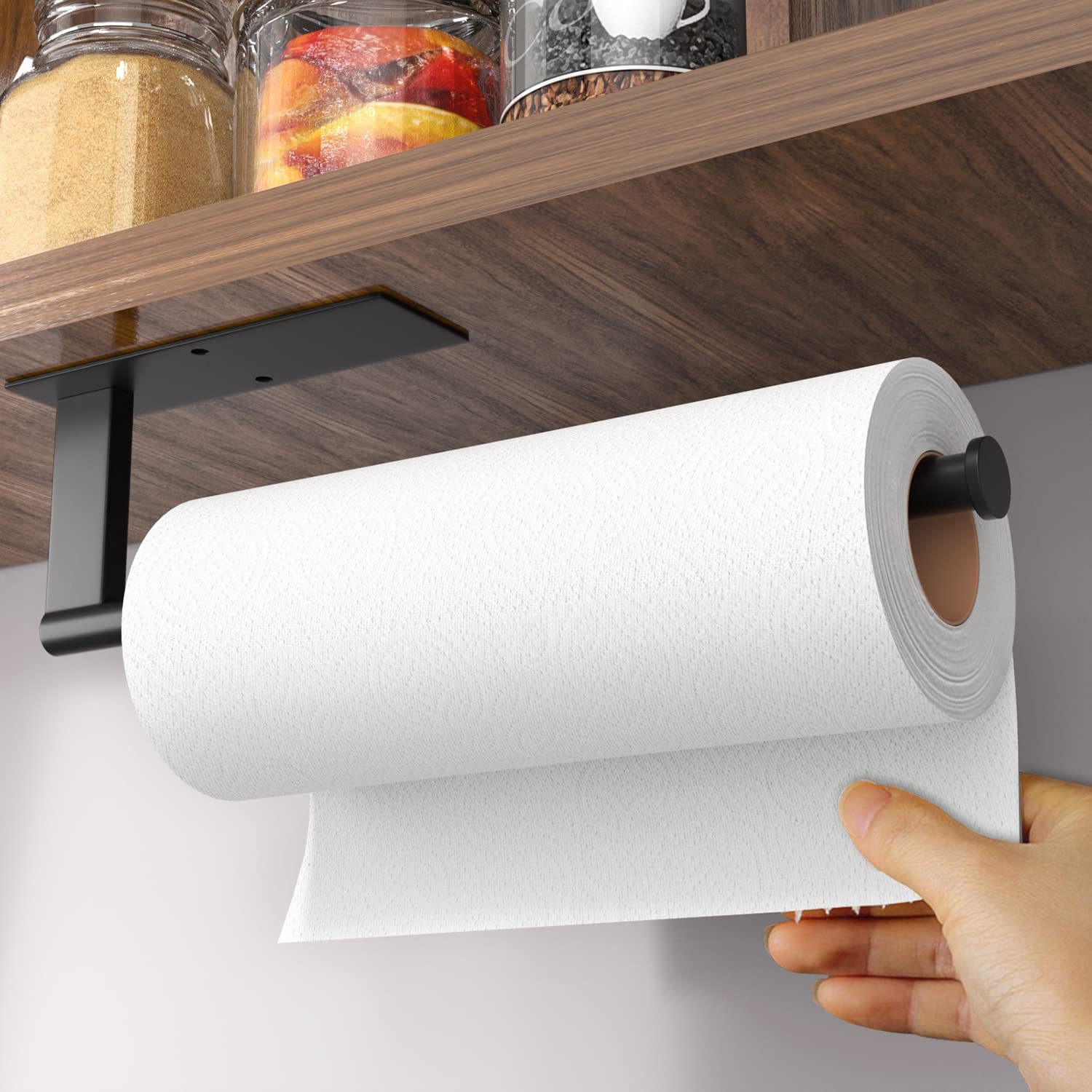 Paper Towel Holder Under Cabinet - Stainless Steel Paper Towel Holder Wall Mount, Self-Adhesive Or Drilling, Matte Black Towel R