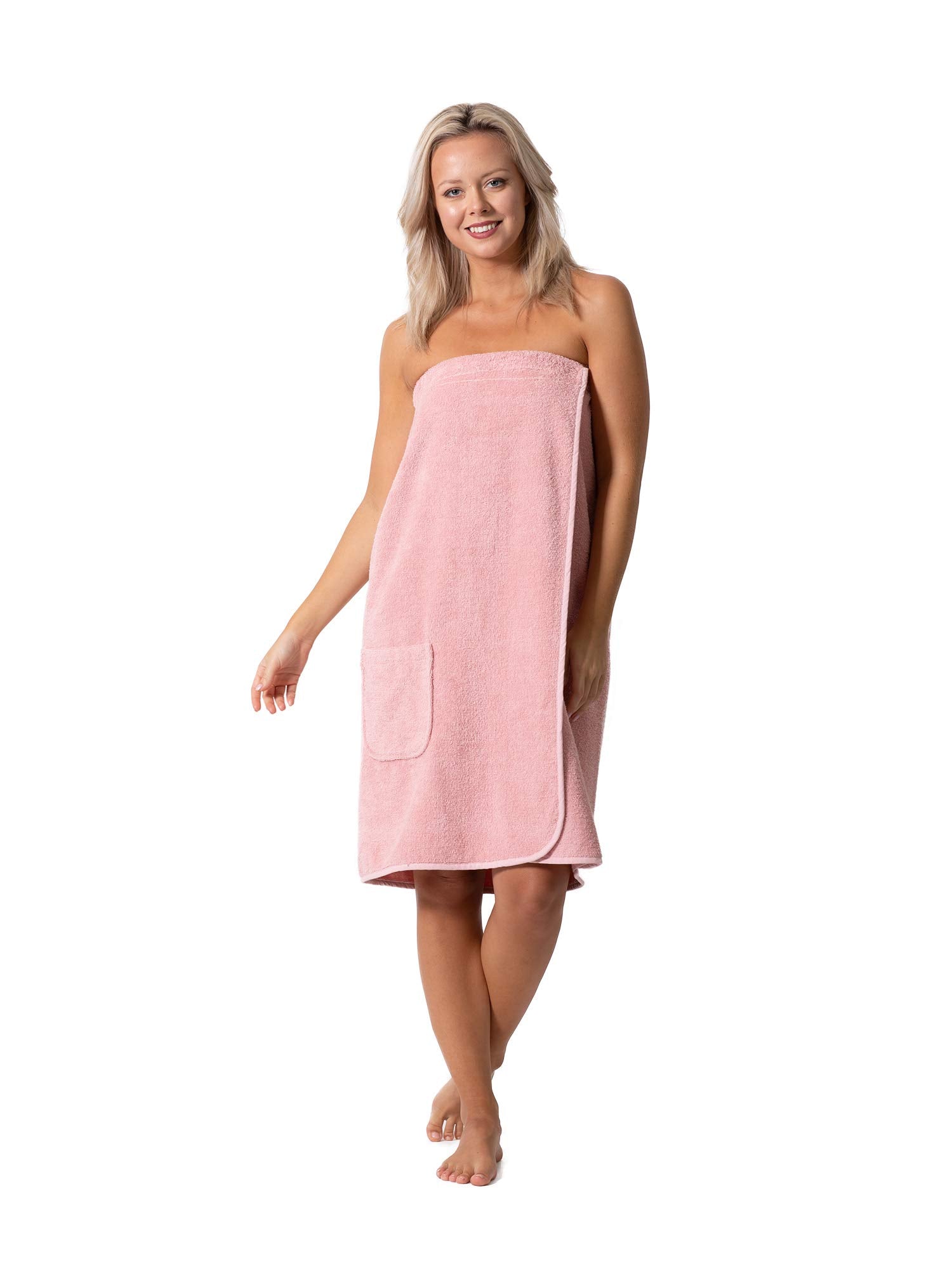 Robe Direct Womens Terry Cloth Spa And Bath Towel Wrap With Adjustable Closure & Elastic Top (Powder, Medium)