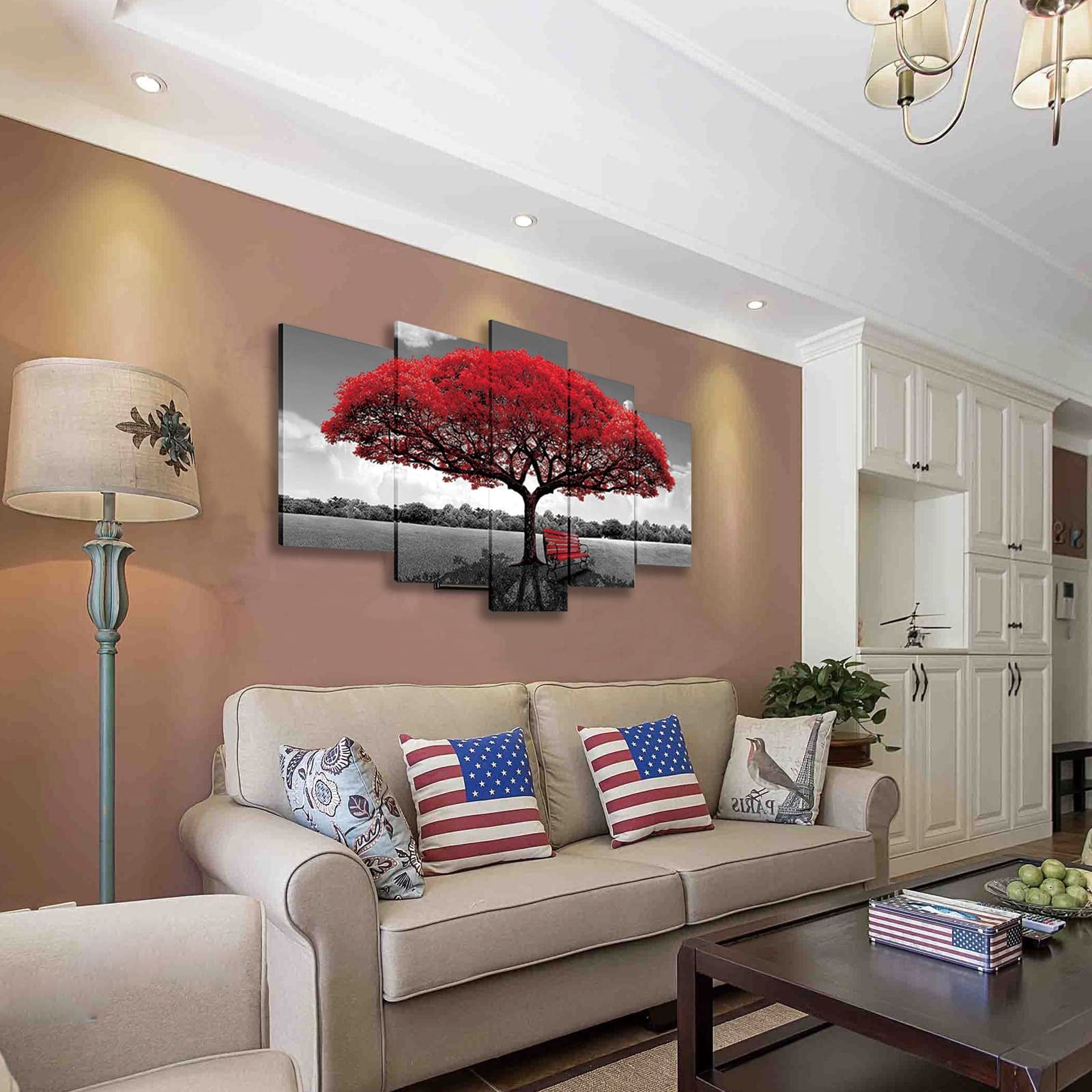 Aoshdart Red Tree Canvas Wall Art Living Room Decor-Nature Wall Art-Red And Black Forest Wall Pictures- Canvas Prints Landscape