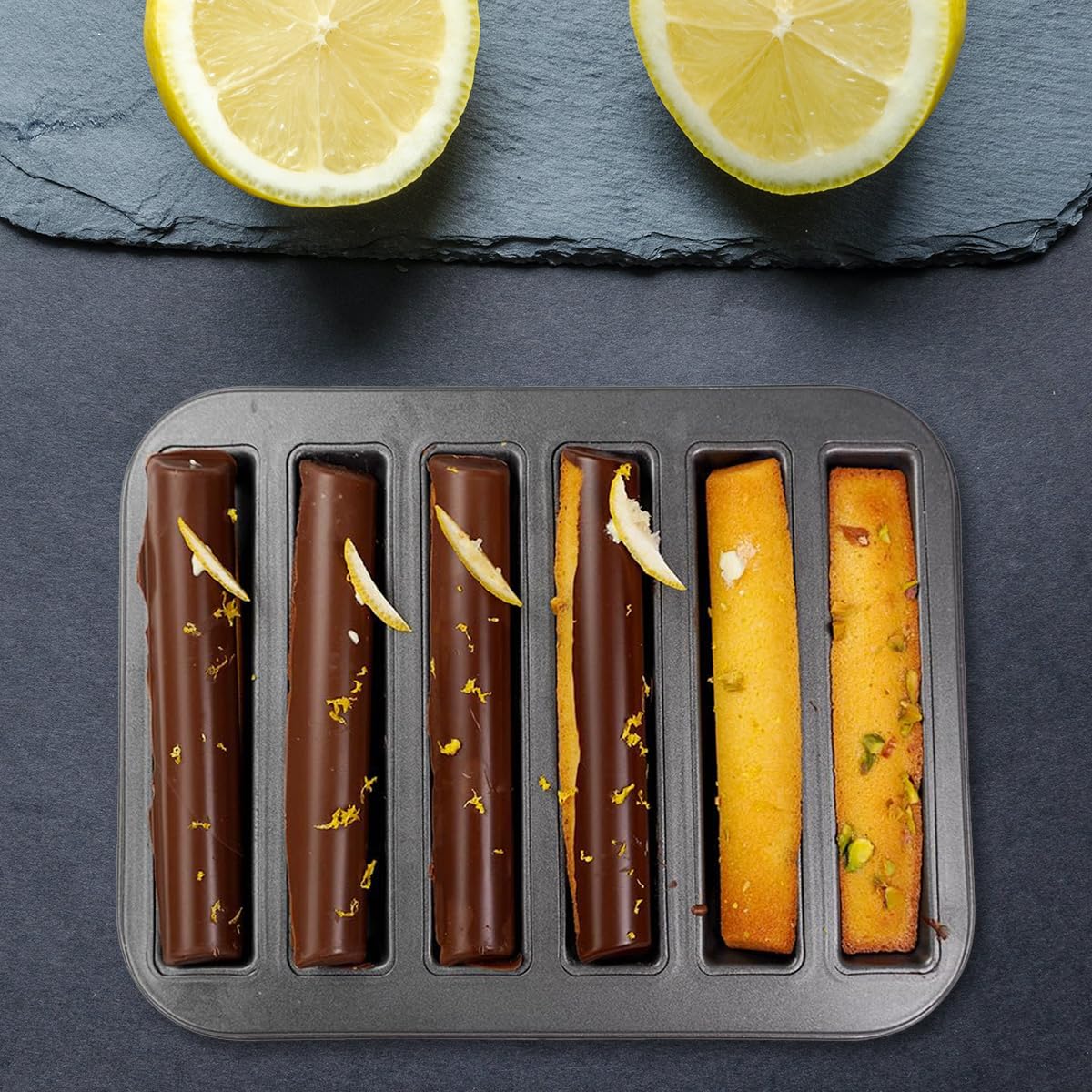 Elesinsoz 6 Cup Financier Cake Baking Pan Breadstick Cornstick Biscotti Ladyfinger Donut Cookie Cornbread Stick Mini Bread Loaf