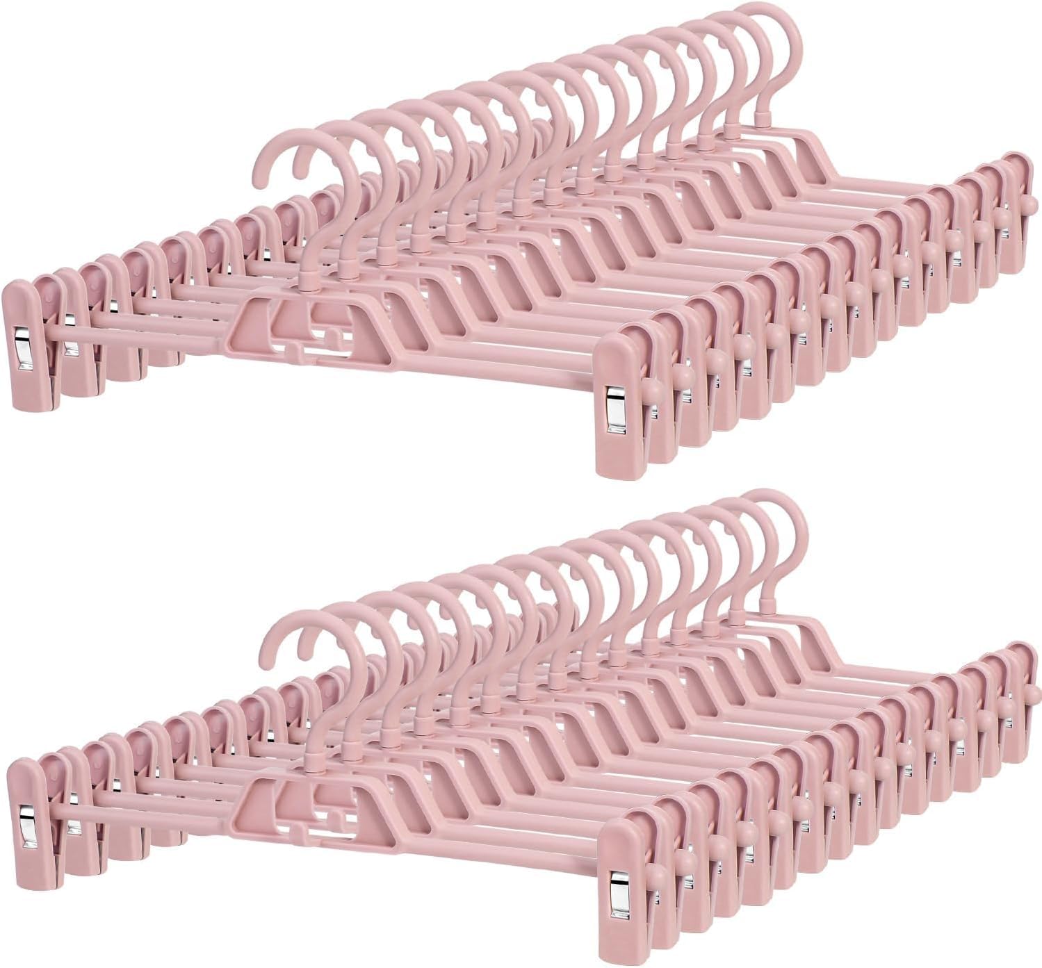 30 Pack Pant Hangers With Clips - Pozean Plastic Hangers Stackable Skirt Hangers, Clothes Hangers With 360Rotating & Adjustable