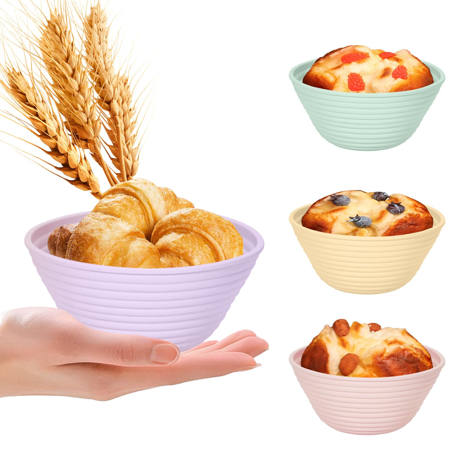 Ycgcp 4Pcs Mini Silicone Banneton Bread Proofing Baskets, 5 Sourdough Banneton Proofing Baskets, Non-Stick Round Dough Proofing 