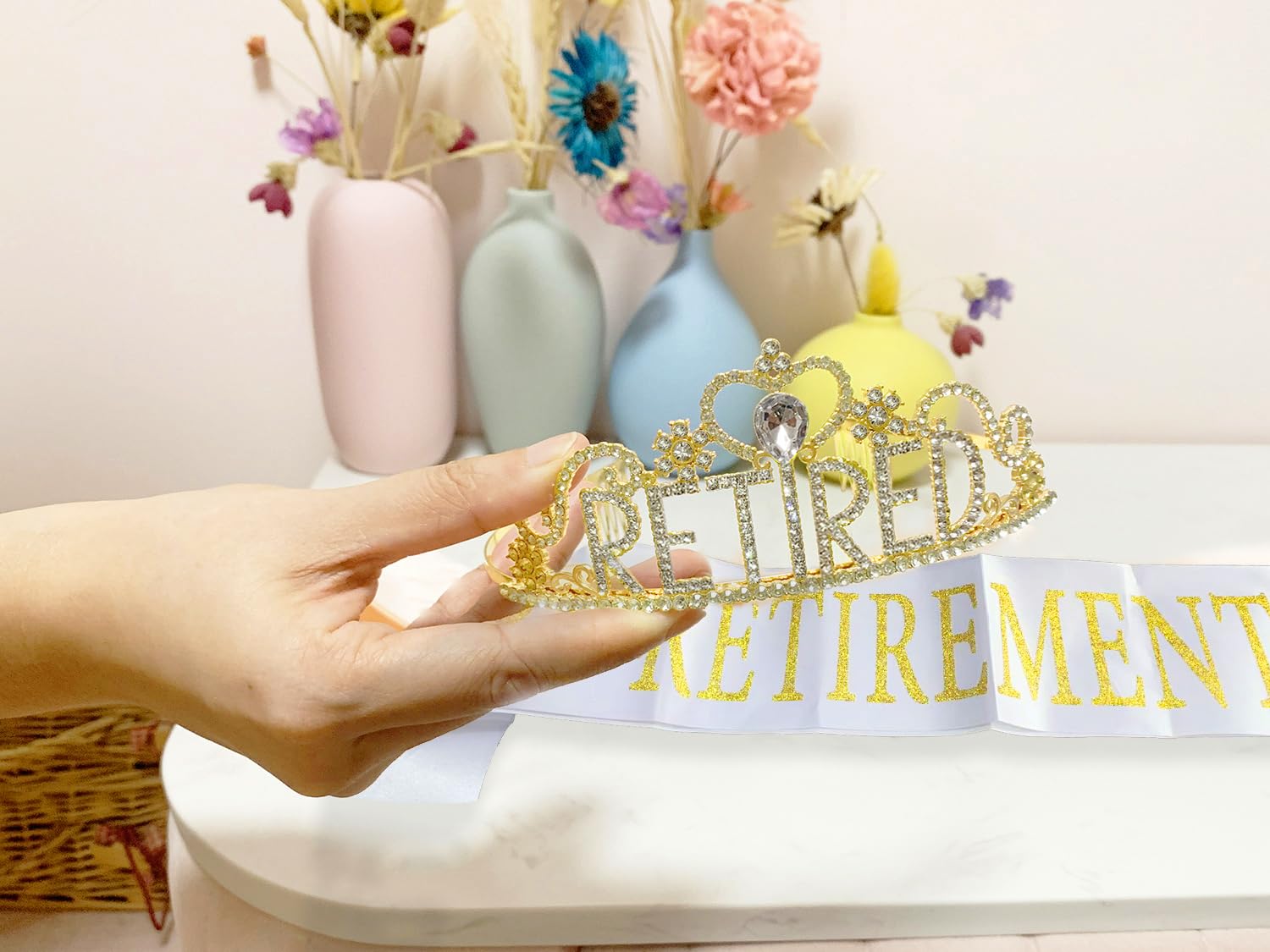Jetkong Retirement Party Decorations Retired Tiara/Crown, Retired Sash For Women Retirement Gifts, Retirement Party Supplies, Gi