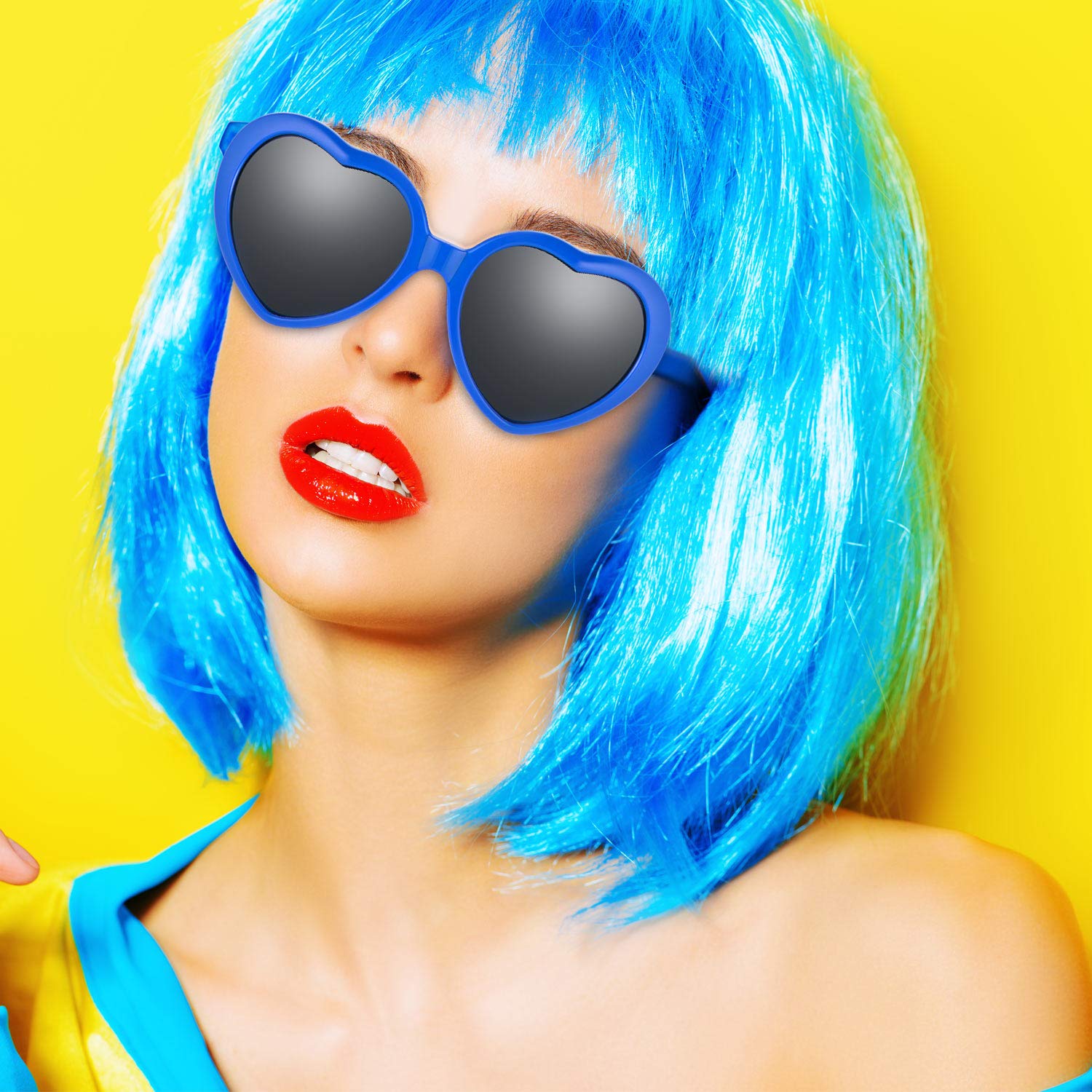 WILLBOND 12 Pieces Colorful Party Wigs and Sunglass Set, Neon Short Bob Wig Sunglass Pack Costume Cosplay Wig Daily Party Hairpi