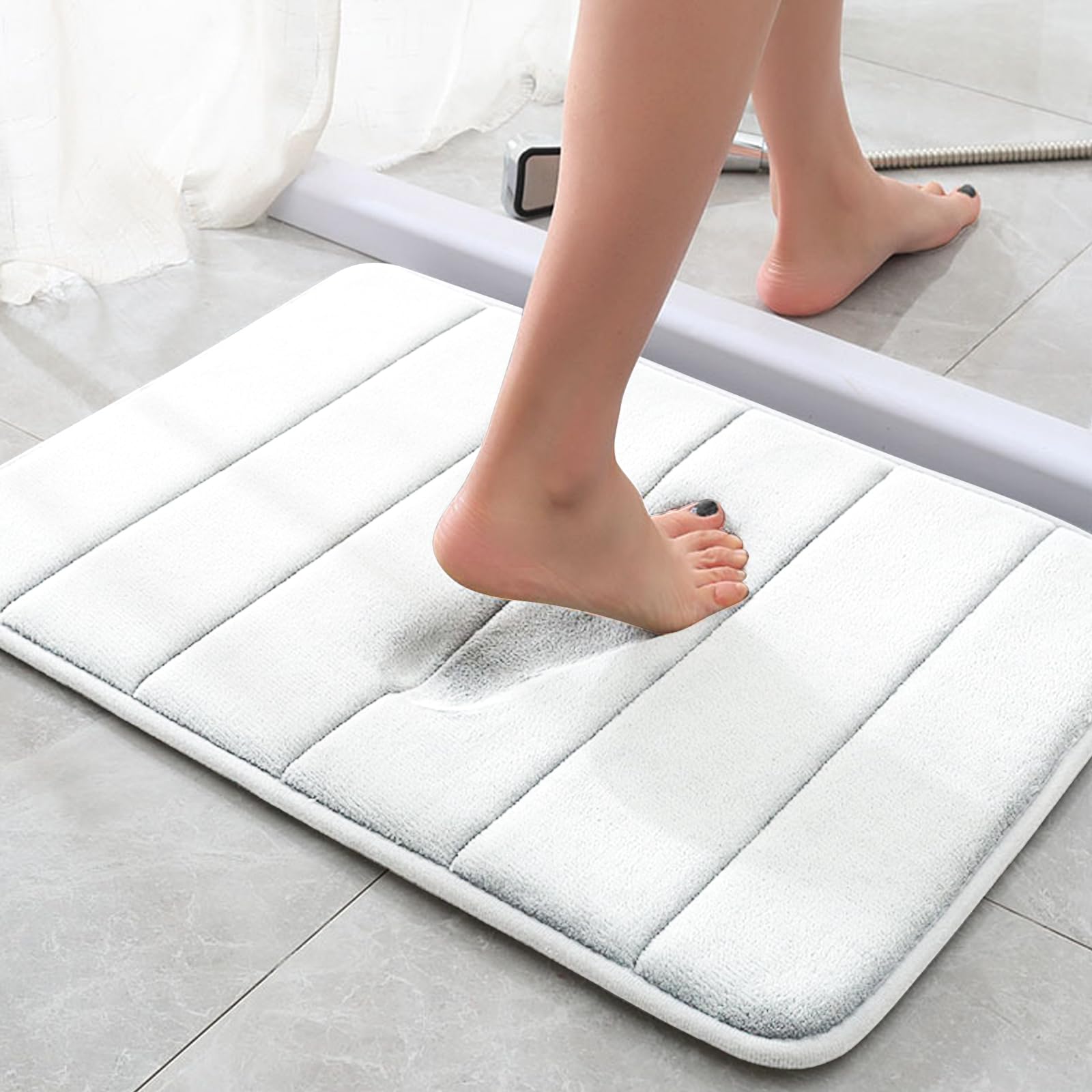 Vanra Small Bath Mat Bath Rugs Anti-Slip Memory Foam Non-Slip Bathroom Mat Soft Bathmat Carpet 15.7'' X 23.6'' (White)
