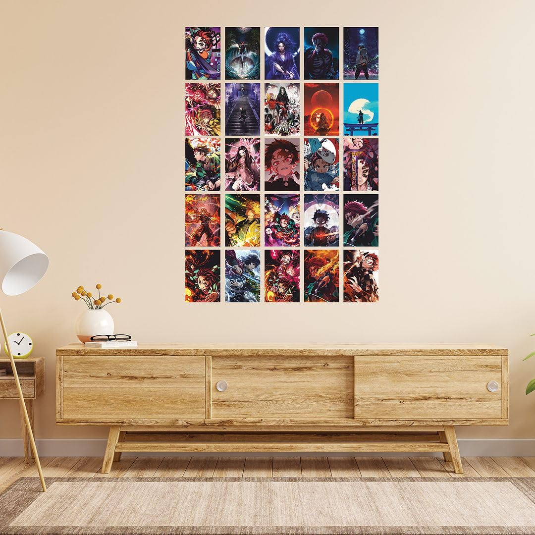 Cvanu 25Pcs Anime Demon Slayers Aesthetic Pattern Printed Collage Kit Posters With Double Sided Tape For Wall Decoration (6Inchx
