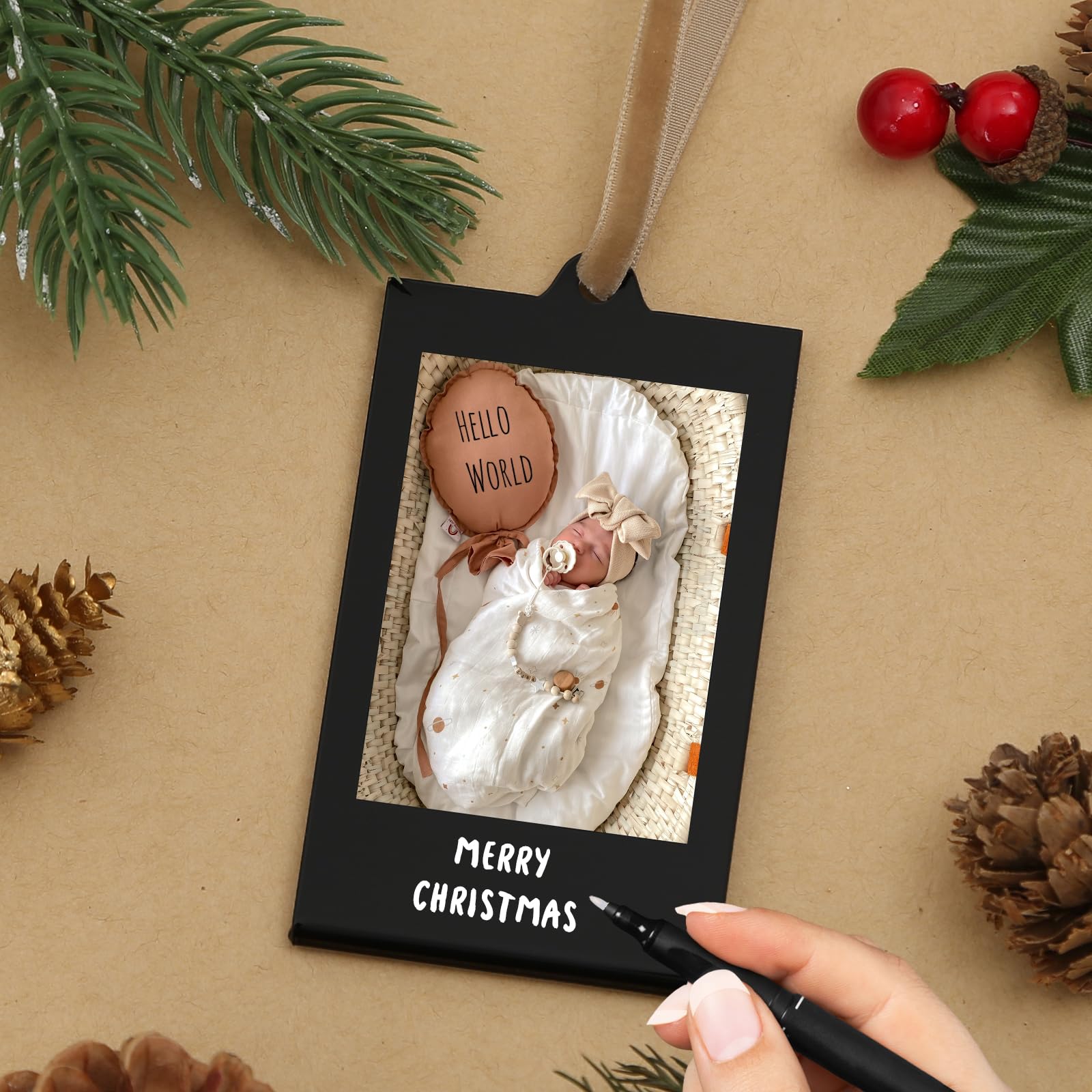 UNIQOOO 8 Set Christmas Instax Acrylic Picture Frames 8.6 * 5.4cm Fujifilm Polaroid Picture Ornaments, Blank Double-Sided Pictur
