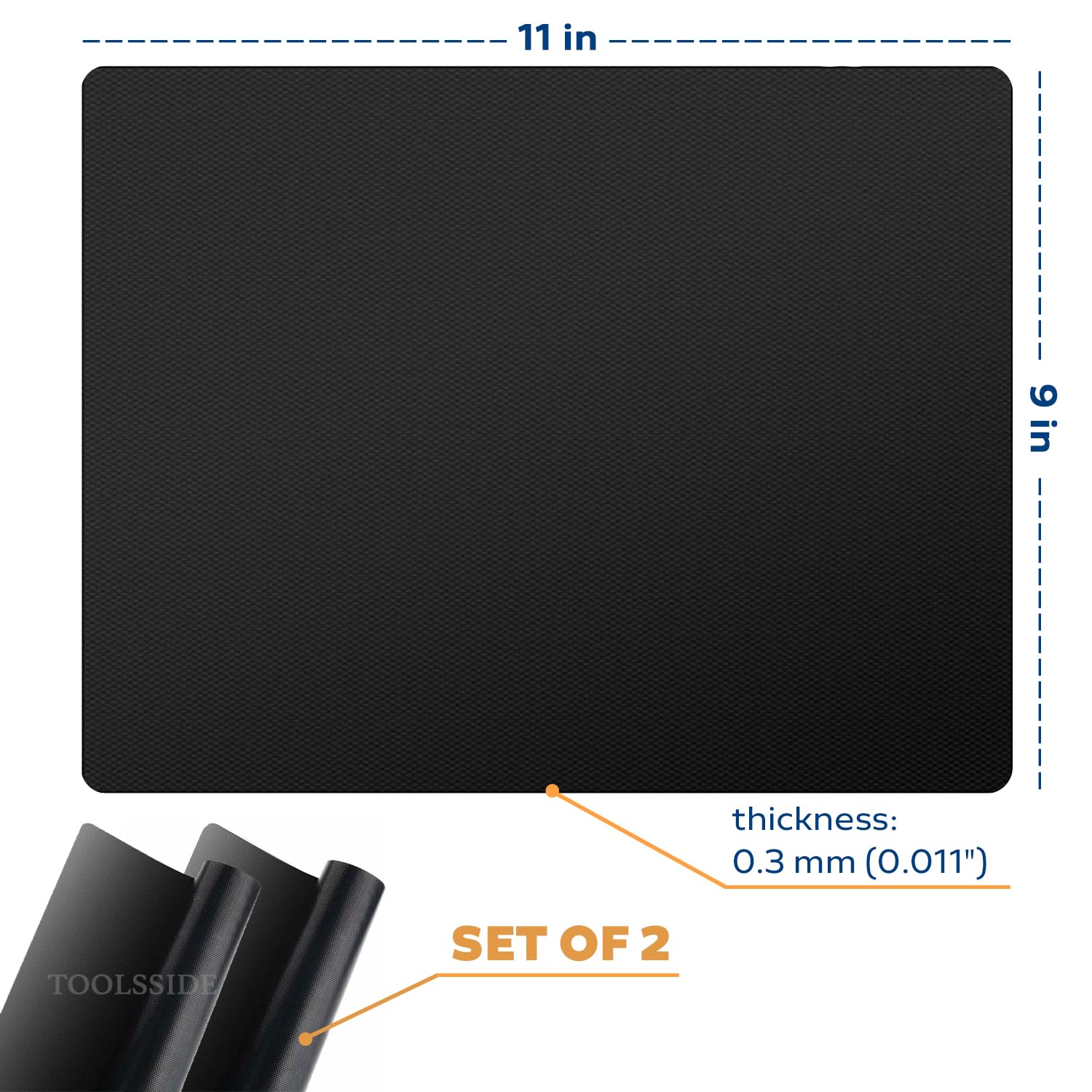 TOOLSSIDE Non-Stick Toaster Oven Liner 2 Pack - 11"x9", Dishwasher Safe, Black Teflon Sheet for Bottom of Oven
