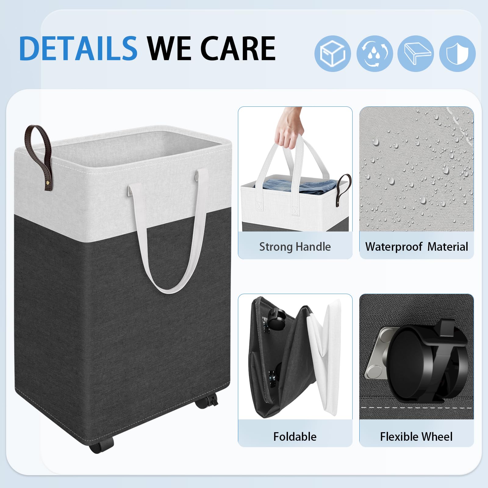 Homehacks Rolling Large Laundry Hamper Large Collapsible Basket On Wheels, Waterproof Clothes Hamper, Narrow Corner Clothes Bins