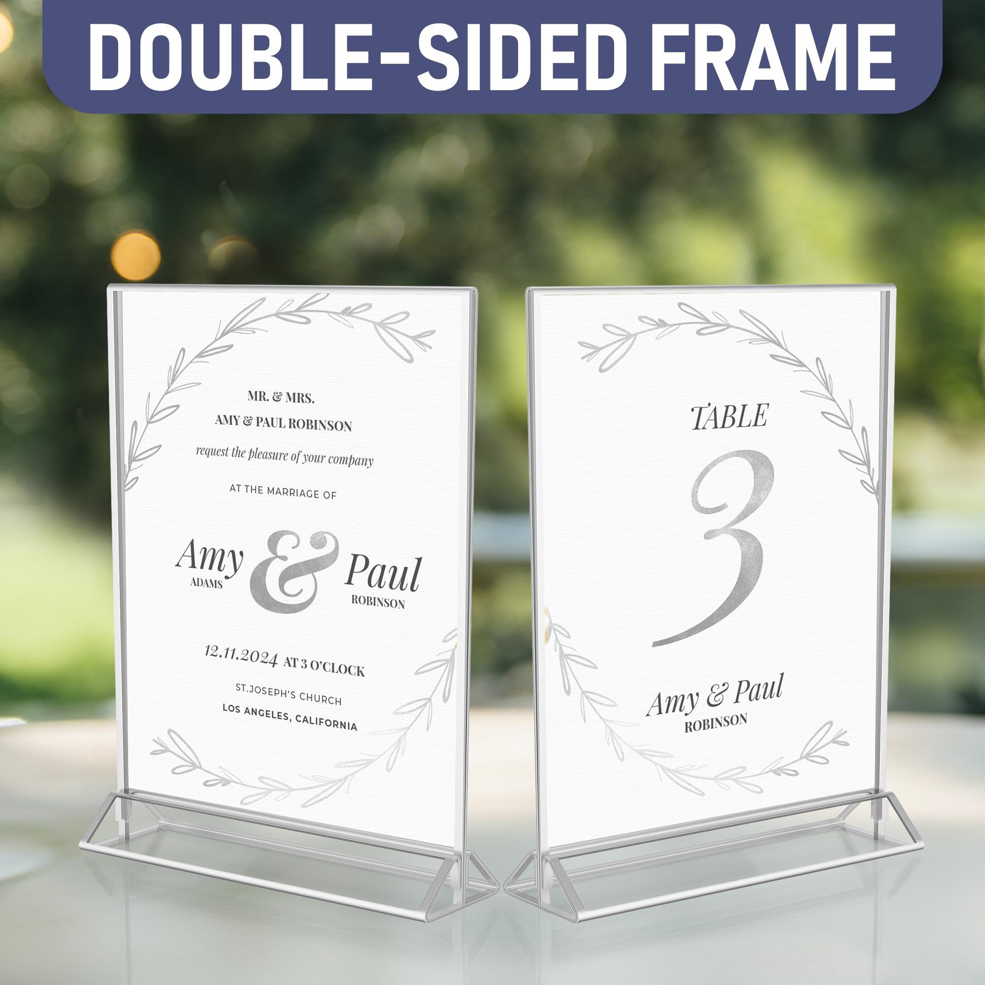 Silver Picture Frames Double Sided - 6 Pack - 5x7 Acrylic Silver Table Number Holders  clear Easel Table Stands for Signs  Silver Frames for Wedding Table Numbers  Menu Holder  Photo Frame