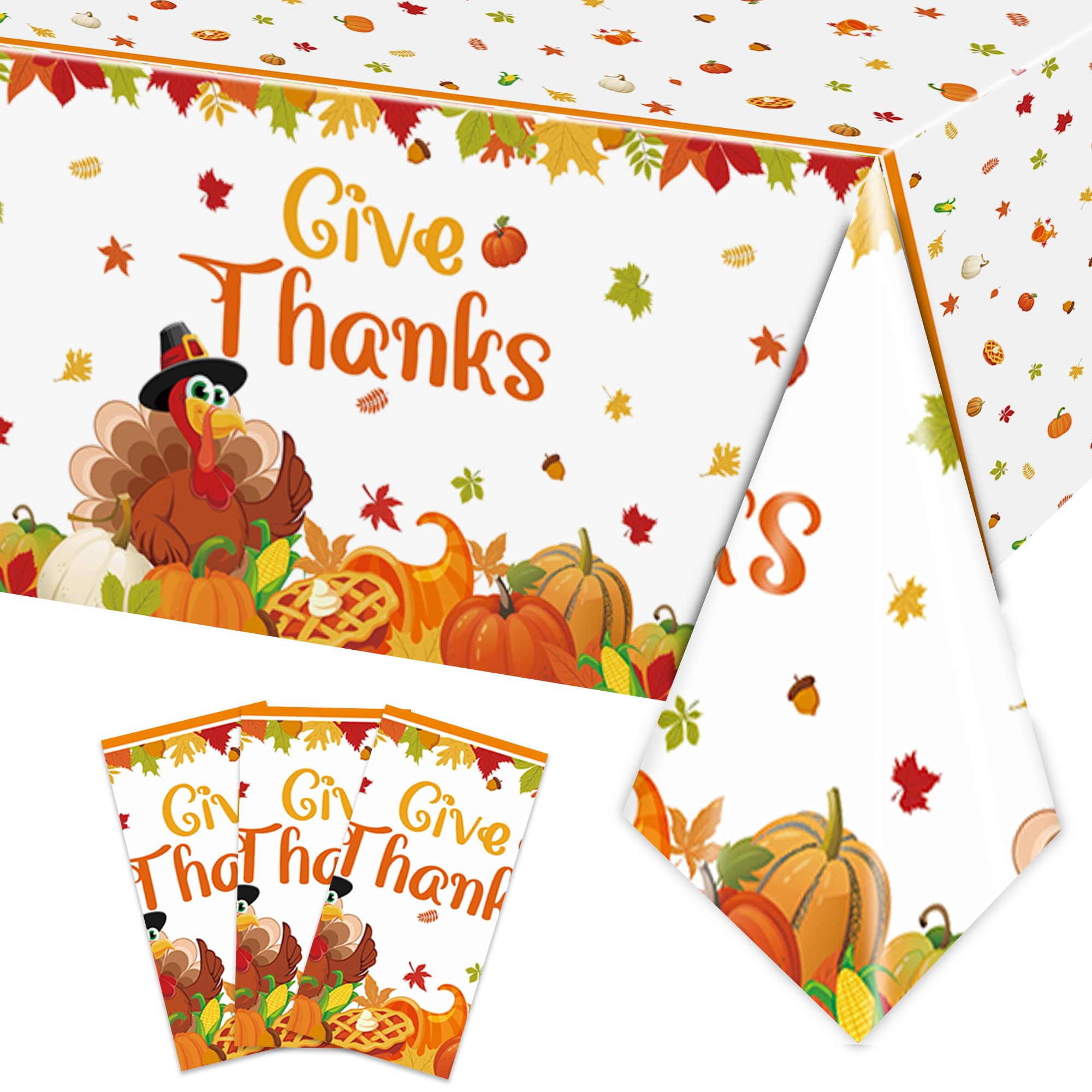 XueXiceili 3pcs Thanksgiving Tablecloths Fall Picnic Turkey Disposable Plastic Maple Leaves Covers for Thanksgiving and Harvest 