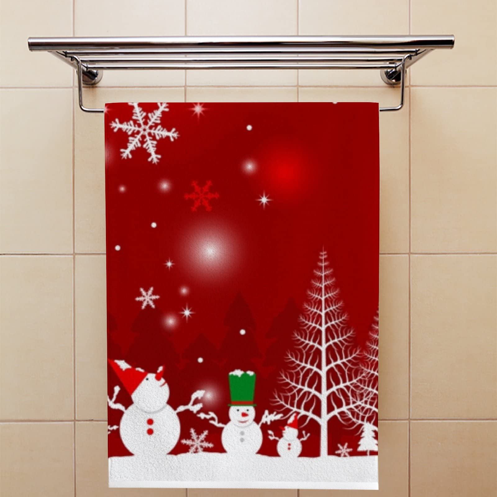 Vantaso Bath Hand Towels Set Of 2 Christmas Red Snowflake Snowman Soft And Absorbent Washcloths Kitchen Hand Towel For Bathroom