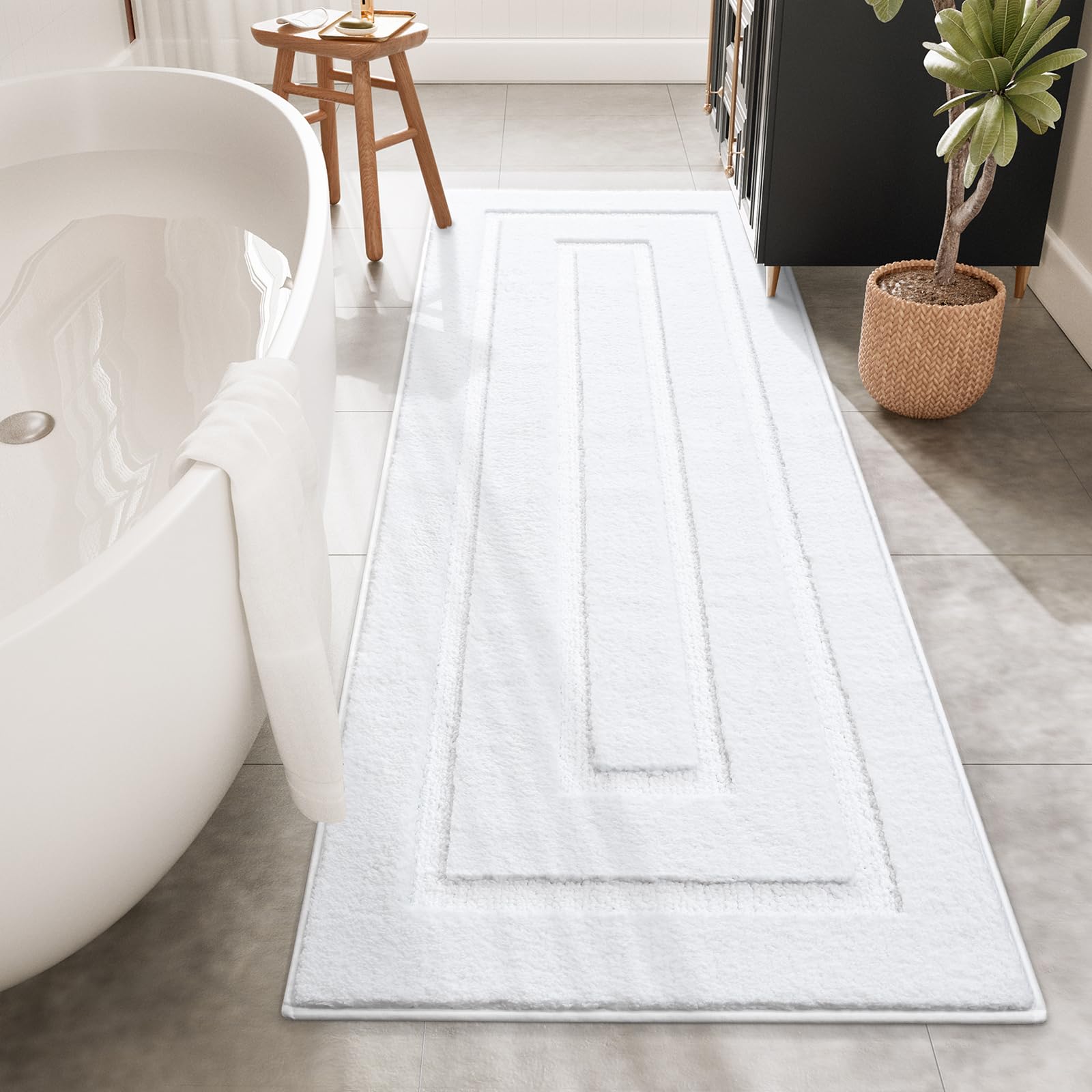Homore Bathroom Runner Rugs 24X70 Non Slip Washable White Bathroom Rug Soft And Absorbent Microfiber Long Bathroom Rug White Plu