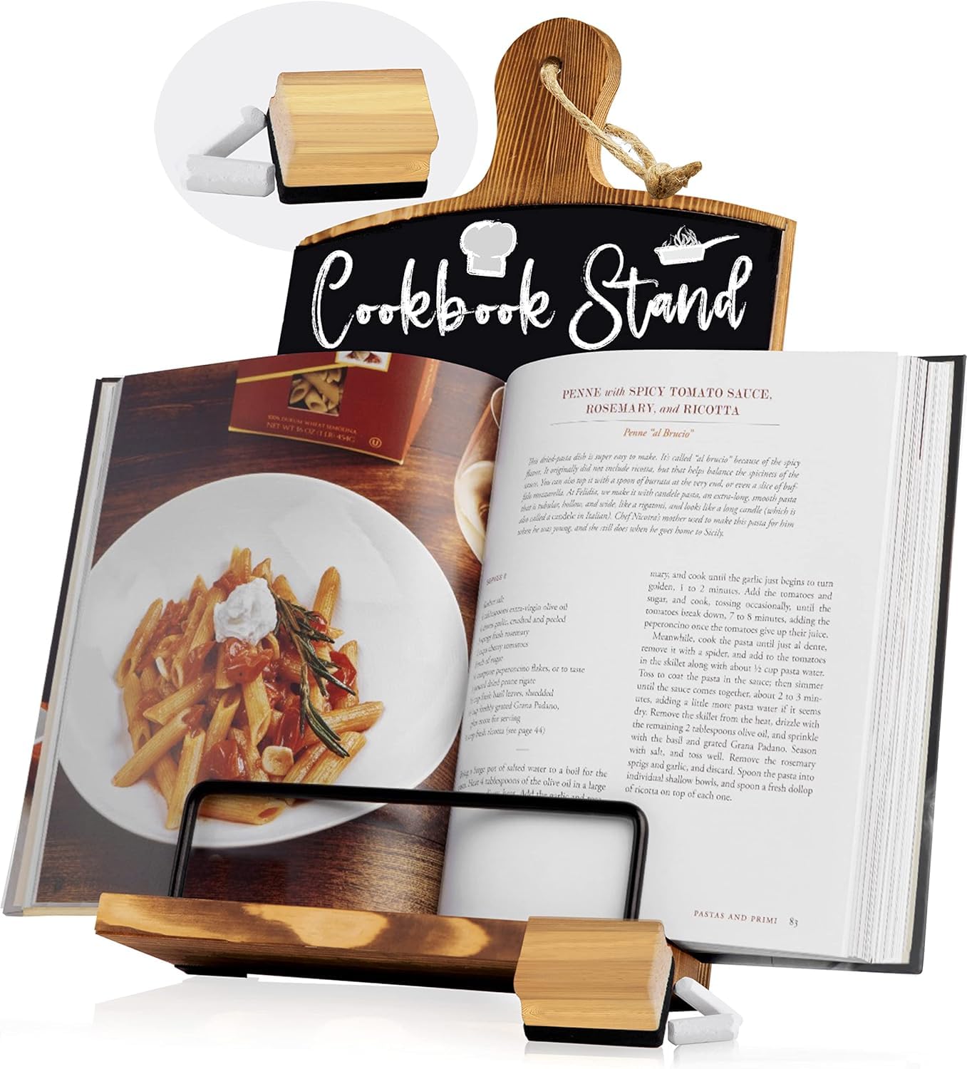 Willow & Croft Premium Cook Book Stand Chalkboard, Chalk & Eraser. Farmhouse Cutting Board Stand Cookbook Holder, Recipe Book Ho