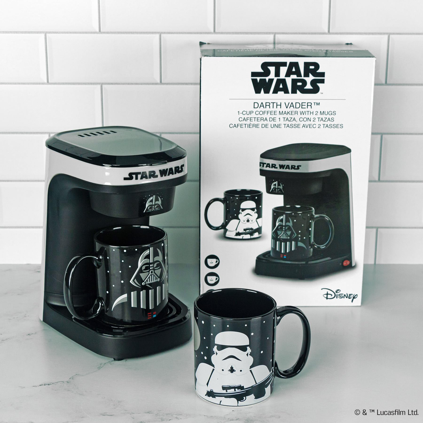 Uncanny Brands Star Wars Darth Vader And Stormtrooper Single Cup Coffee Maker Gift Set With 2 Mugs