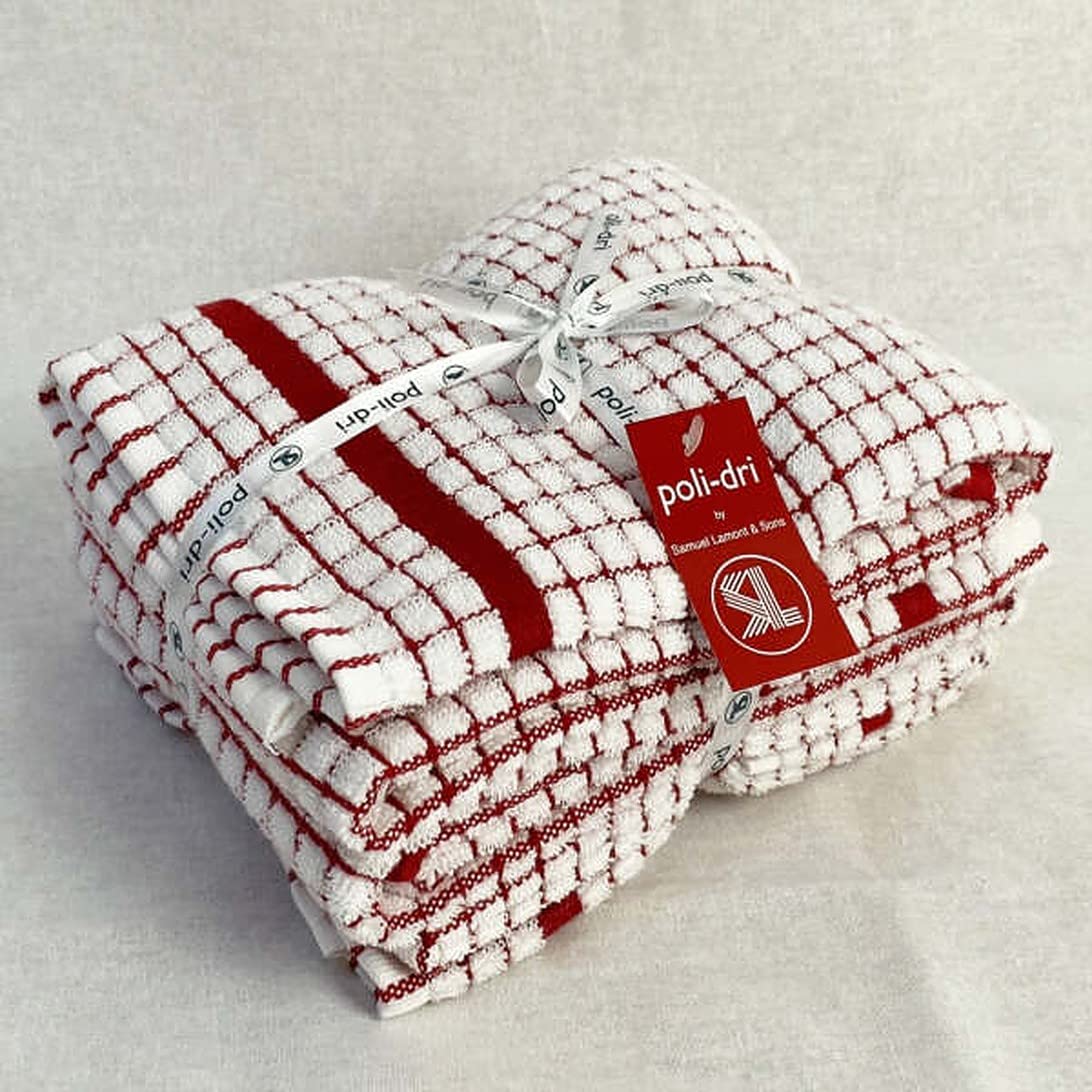 Samuel Lamont Poli Dri Tea Towels - Set Of 3 100% Cotton 27.5 X 19 Inch (Red)