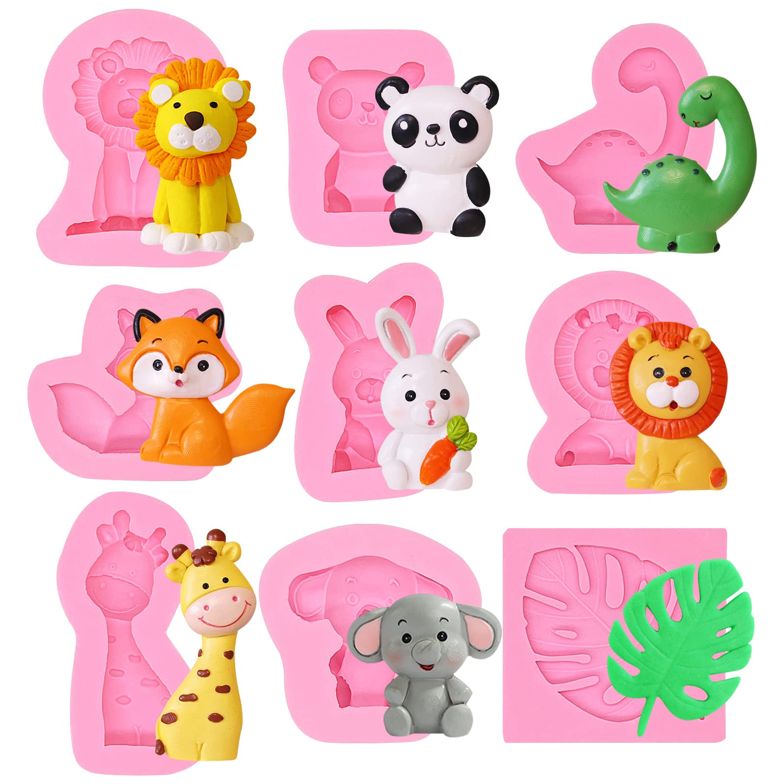 Animal Fondant Molds, Lion Rabbit Chocolate Molds, Giraffe Elephant Dinosaur Silicone Molds, Turtle Leaf Cake Decorating Molds F