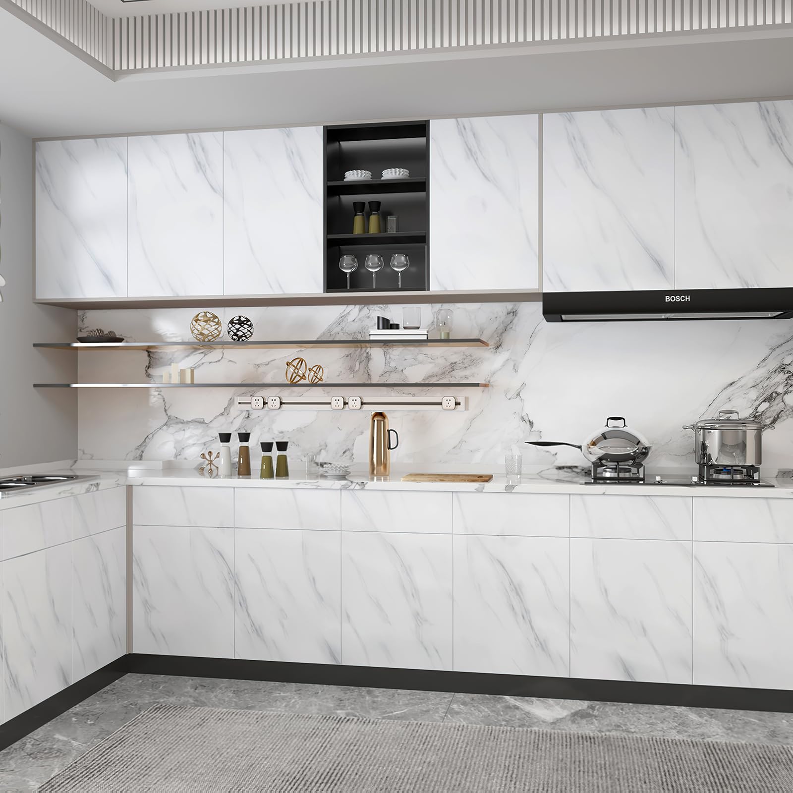 JSEVEM Grey White Marble Wallpaper Peel and Stick 15.74''?18.11'' Granite Waterproof Contact Paper Self Adhesive Removable Decor Vinyl Wall Paper Stickers for Kitchen Countertop Cupboard Bathroom