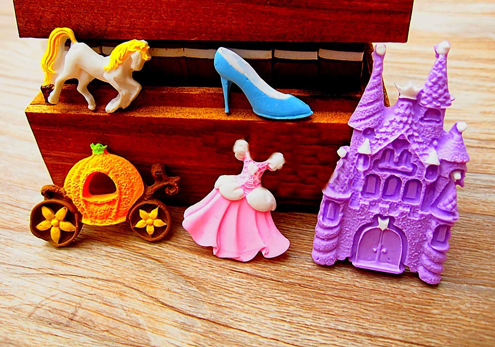 5Pcs/Set Cinderella Fondant Mold Fairy Tales Castle Pumpkin Carriage Princess Dress Crystal Shoes Silicone Chocolate Candy Mold