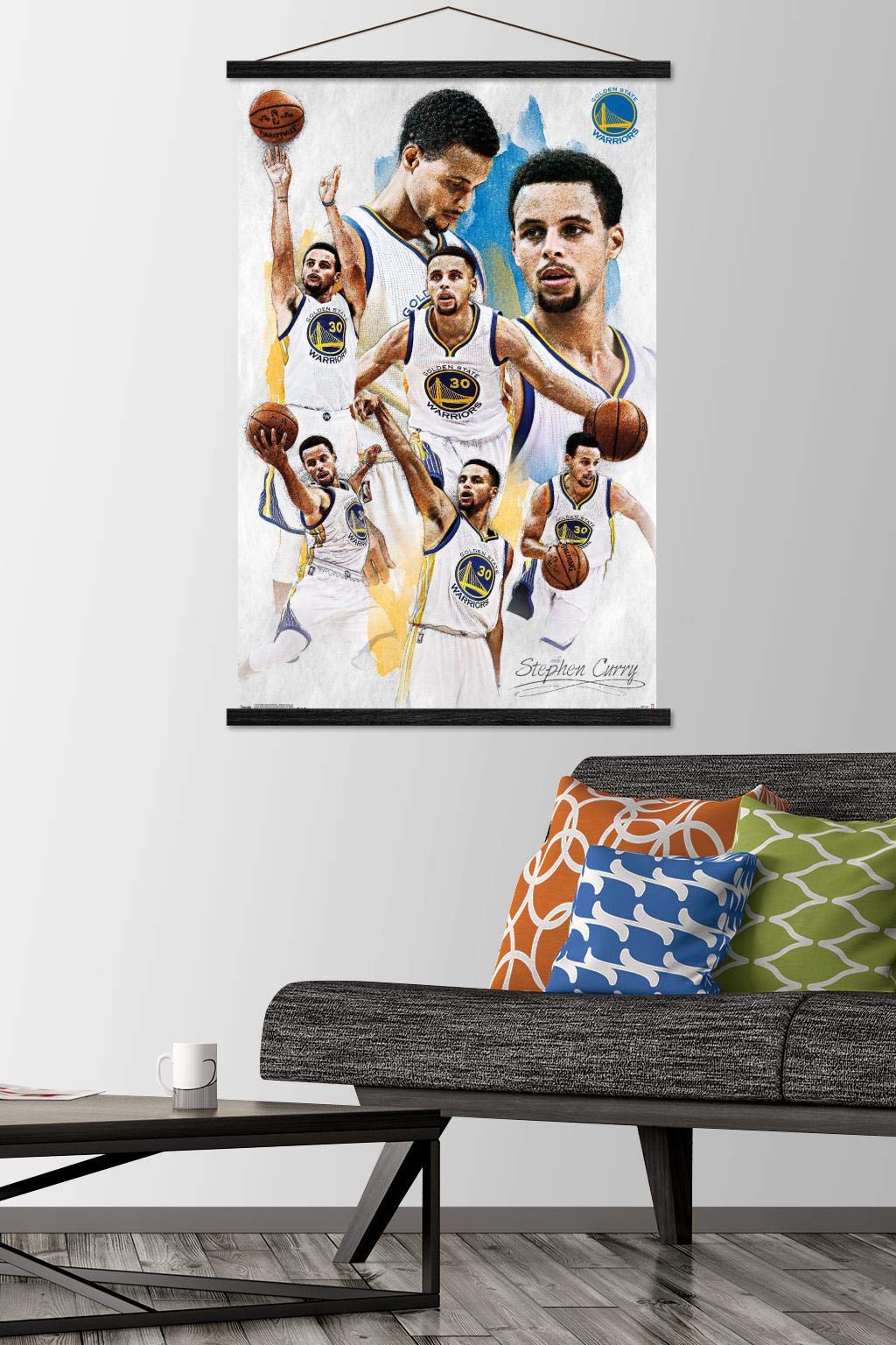 Trends International Nba Golden State Warriors - Stephen Curry 16 Wall Poster, 22.375'' X 34'', Premium Print And Black Hanger B