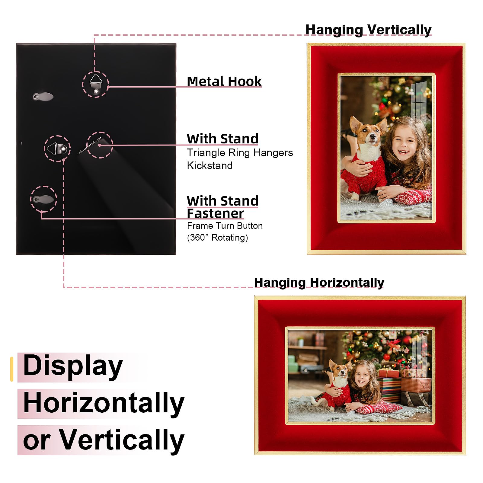 KSROECUD 4x6 Velvet Picture Frame, Red Photo Frames with Modern Simple Metallic Gold Border, HD Real Glass Horizontal & Vertical