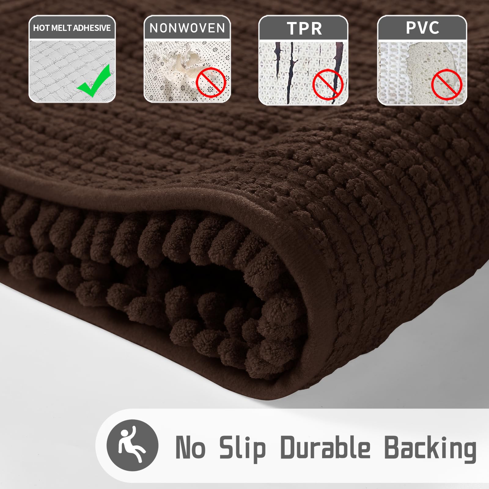 Yimobra Original Luxury Shaggy Bath Mat  44.1 X 24 Inches  Super Absorbent Water  Non-Slip  Machine-Washable  Soft and Cozy  Thick Modern for Bathroom Bedroom  Brown