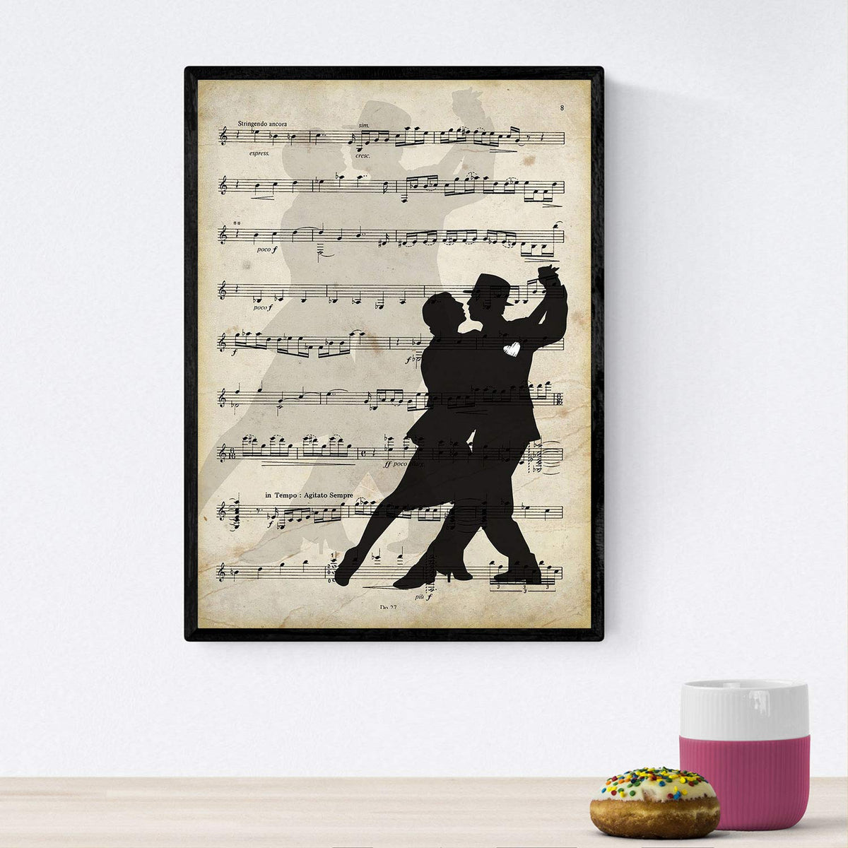 Nacnic Poster Couple Dancing Tango. Sheets Of Images With Sheet Music. Music Design For The Home. 8'X11' Size