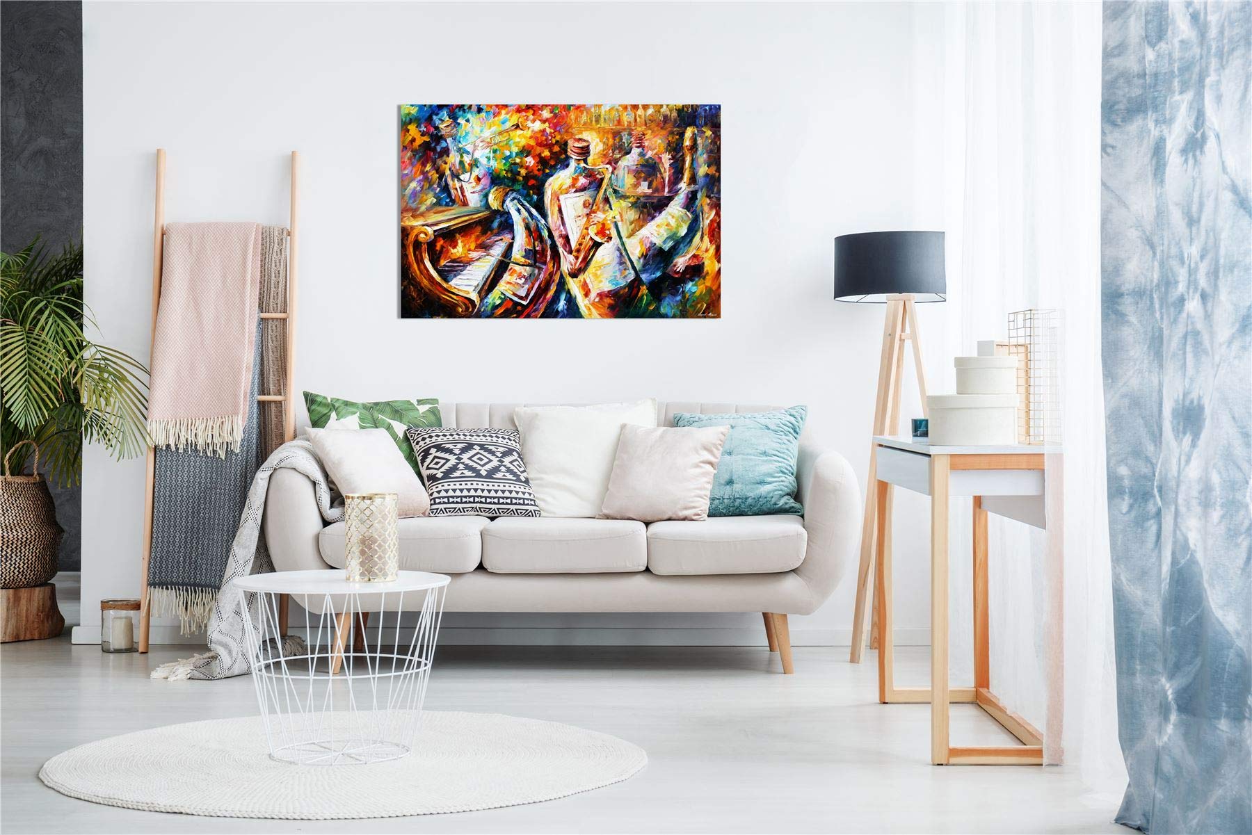 Bottle Jazz By Leonid Afremov Canvas Wall Art Picture Print For Home Decor (30X20)