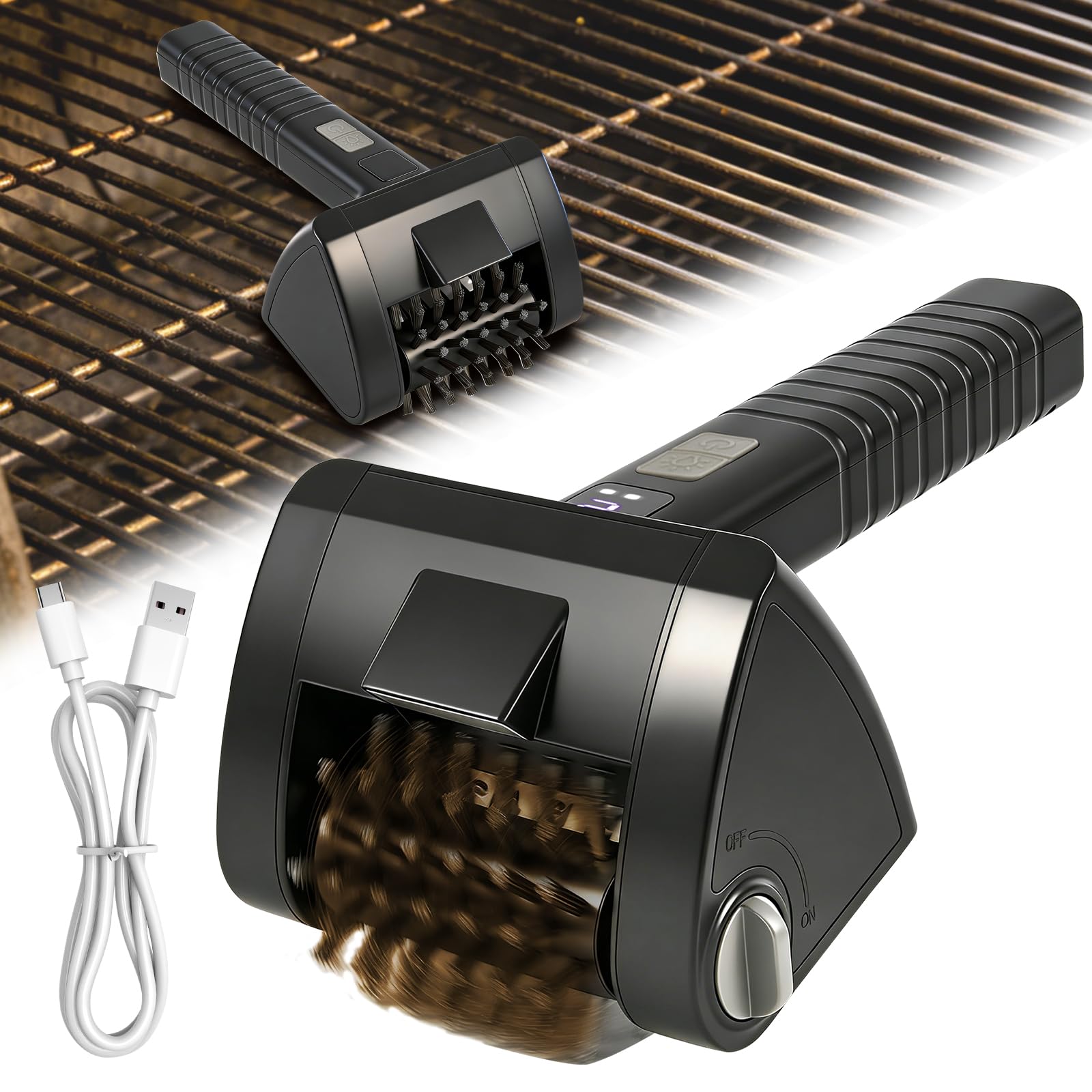 Electric Grill Brush, Cordless Rechargeable Grill Cleaner with 950 RPM Spinning 304 Stainless Steel Head, DishwasherSafe BBQ To