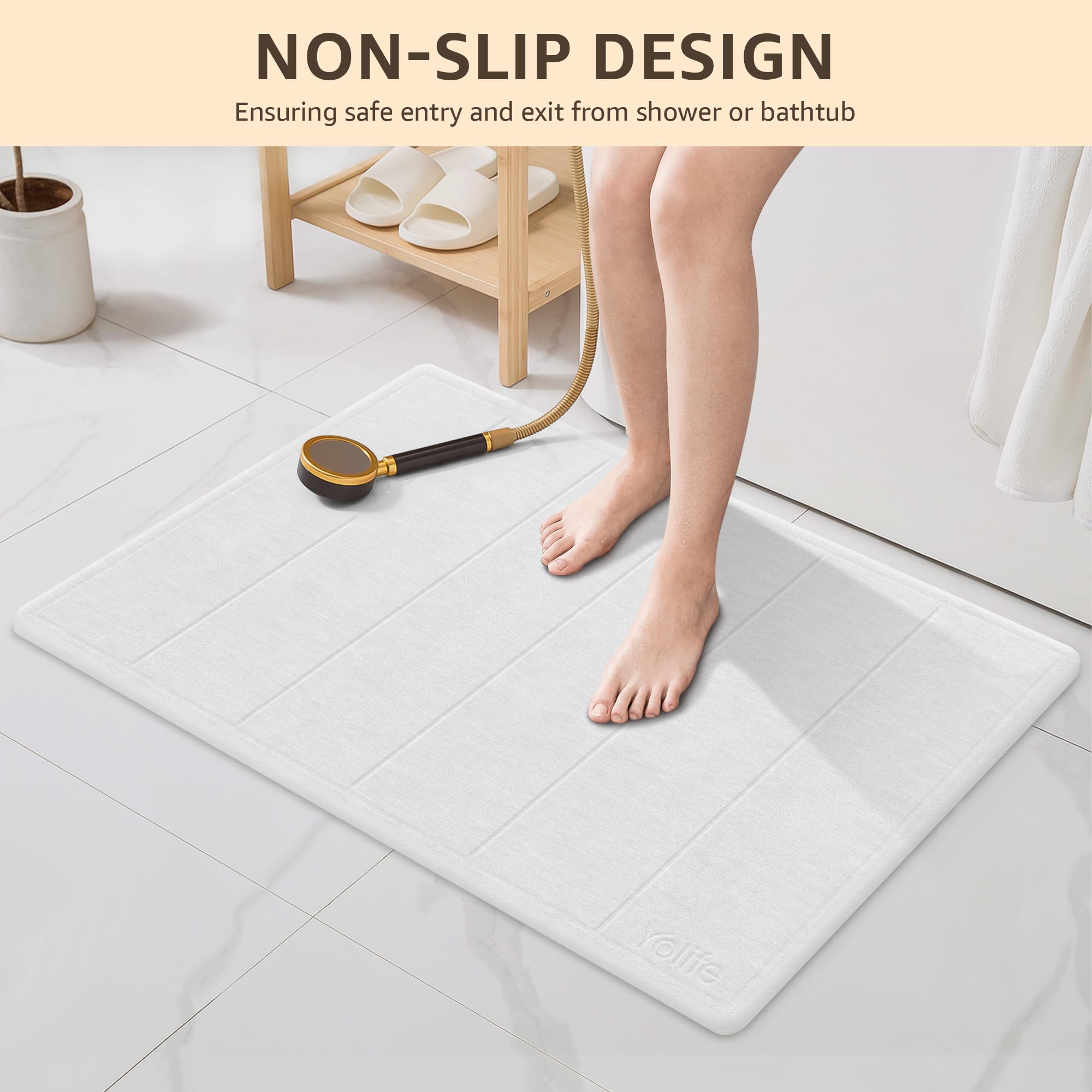 Yolife 32''X 20'' Stone Bath Mat Large, Diatomaceous Earth Bath Mat For Bathroom, Super Absorbent Quick Drying Stone Shower Mat,