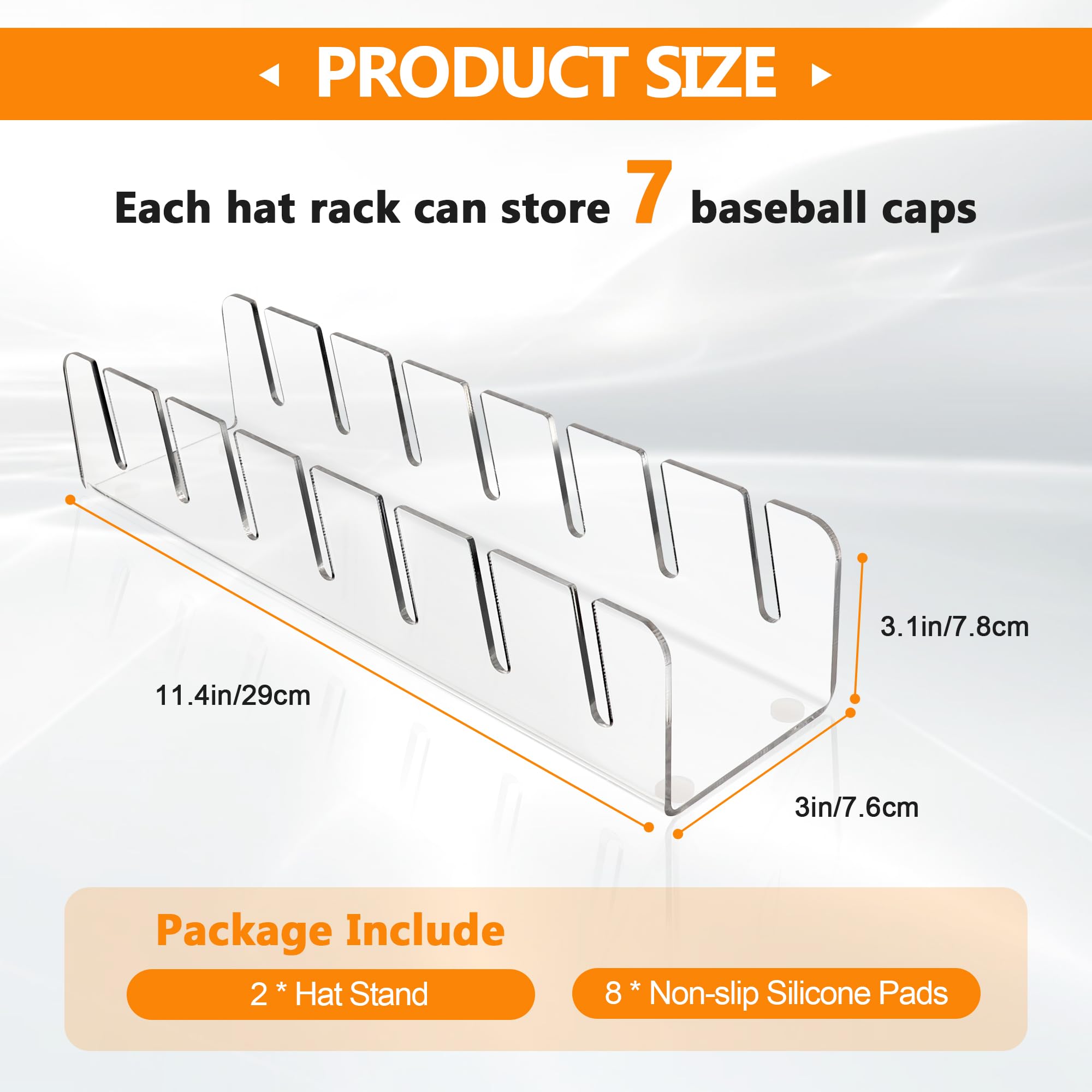 Taoceexi Hat Stand For Baseball Caps, 2 Pcs No Install Acrylic Hat Organizer For 14 Baseball Caps, Hat Racks For Baseball Caps D
