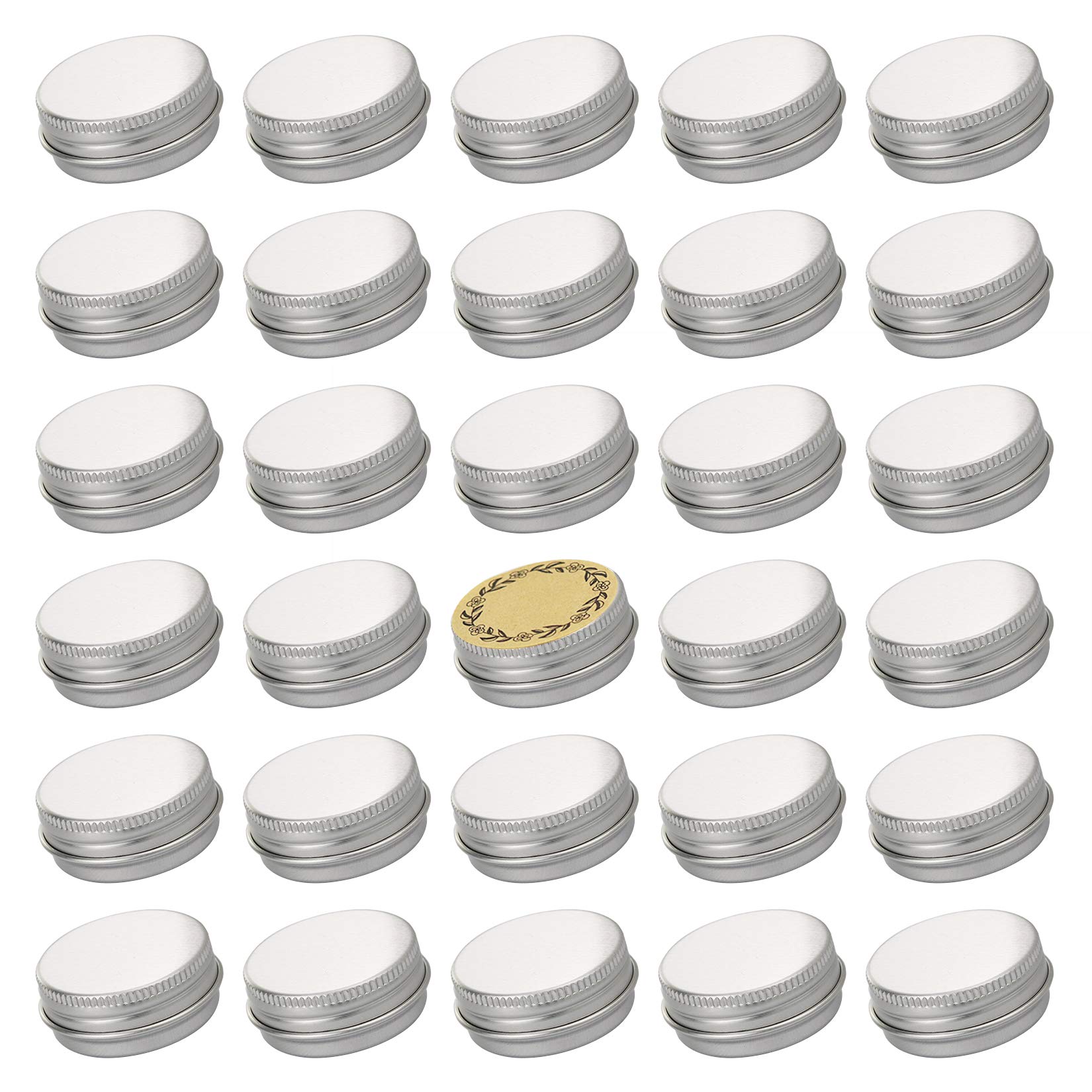 0.5 Oz Screw Top Aluminum Tin Jar With Screw Lid And Blank Labels (Silver - Pack Of 32)
