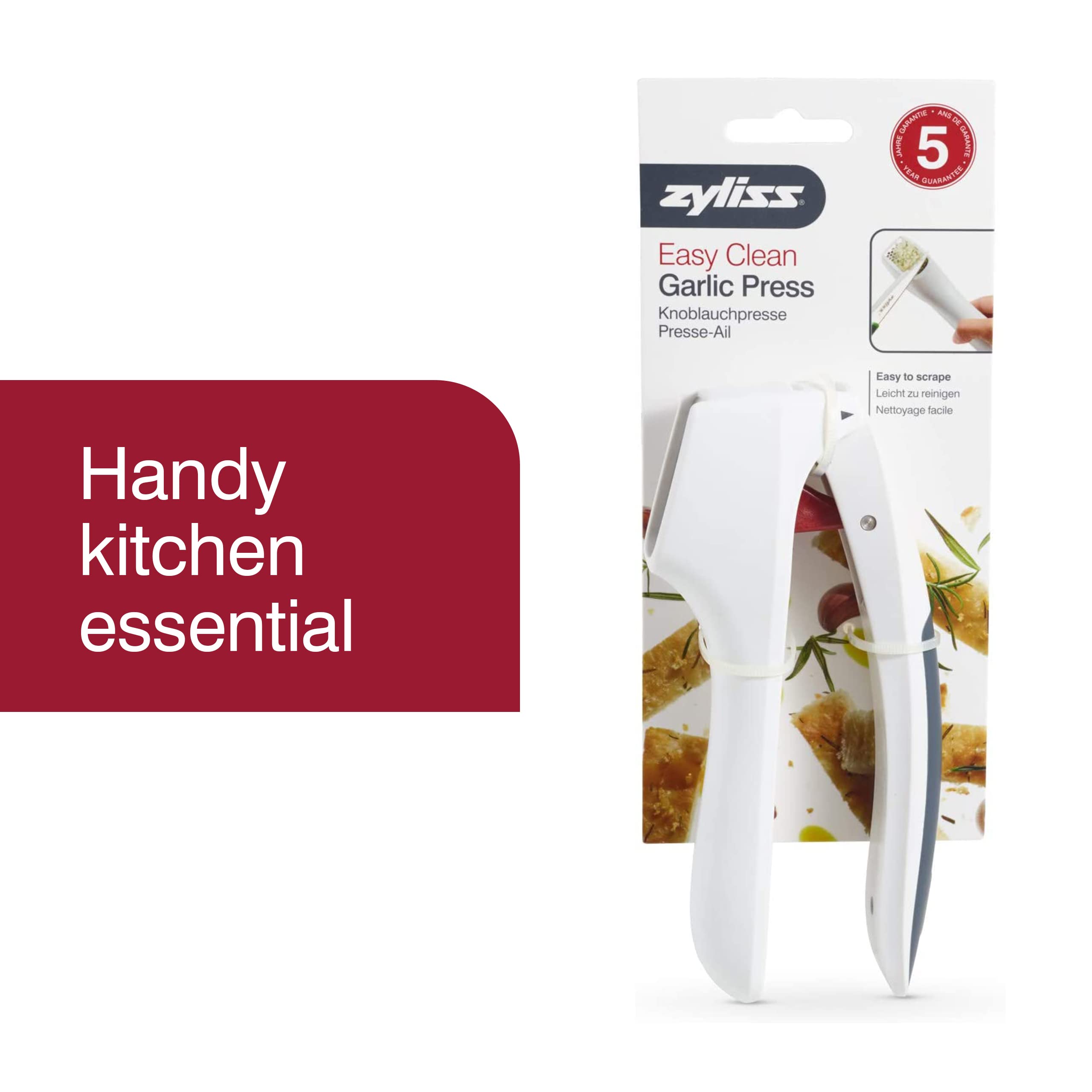 Zyliss Easy Clean Garlic Press - Lightweight Mincer & Crusher - Medium - White/Grey - Model E960006U