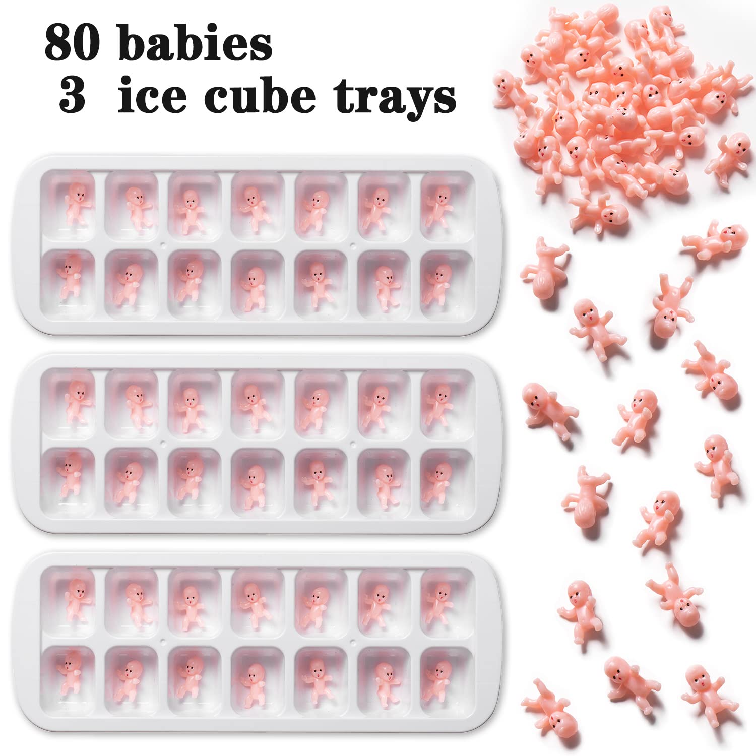 Zjjzgyxintai My Water Broke Baby Shower Game With 80 Mini Plastic Babies, 3 Ice Cube Trays And 1 Sign, Used For Baby Shower Game