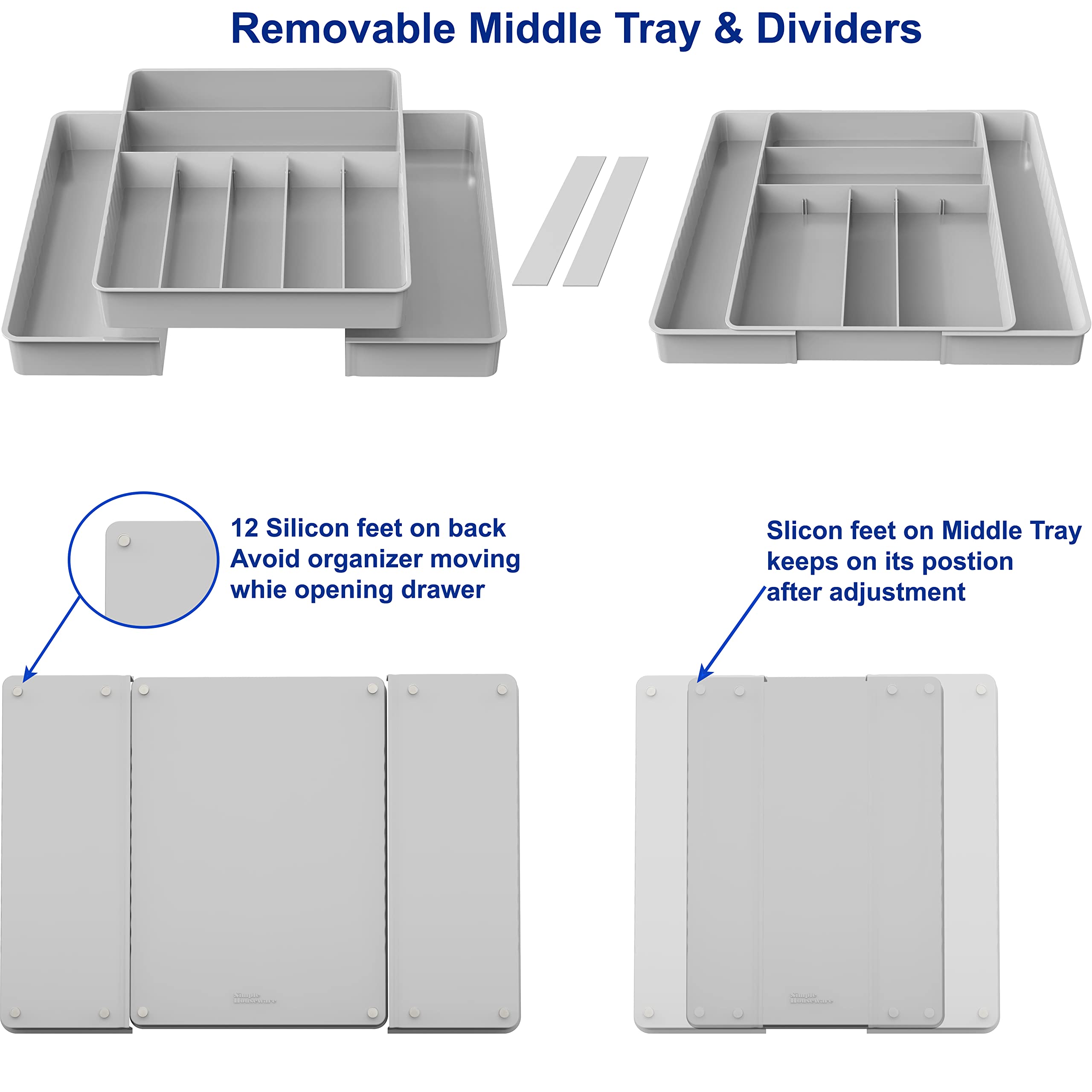 Simple Houseware Expandable Kitchen Drawer Flatware Organizer, Gray