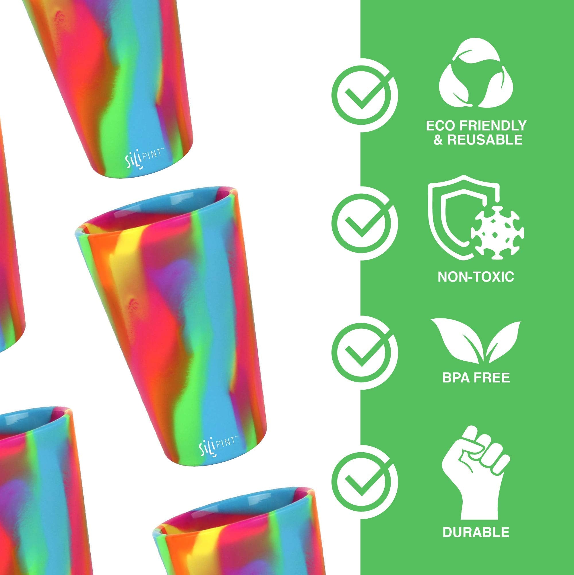 Silipint 2-Pack, Hippie Hops - Silicone Cup Drinkware, Bpa-Free, Unbreakable, Microwave Safe, Shatter-Proof - For Any Drink Use,