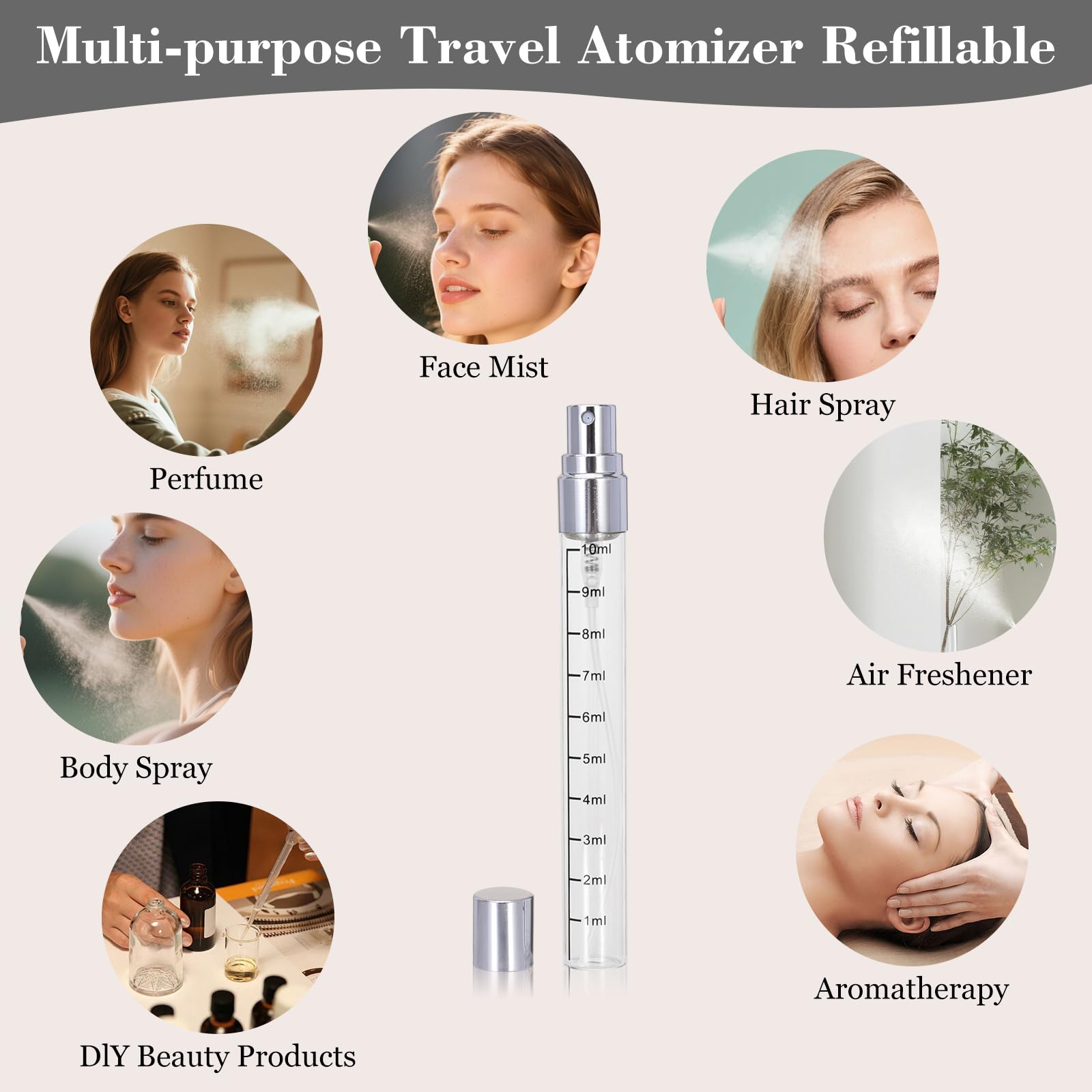 Beomeen 24Pcs 10Ml Clear Glass Perfume Travel Refillable Spray Bottles, Mini Perfume Bottle Empty, Portable Cologne Atomizer Spr
