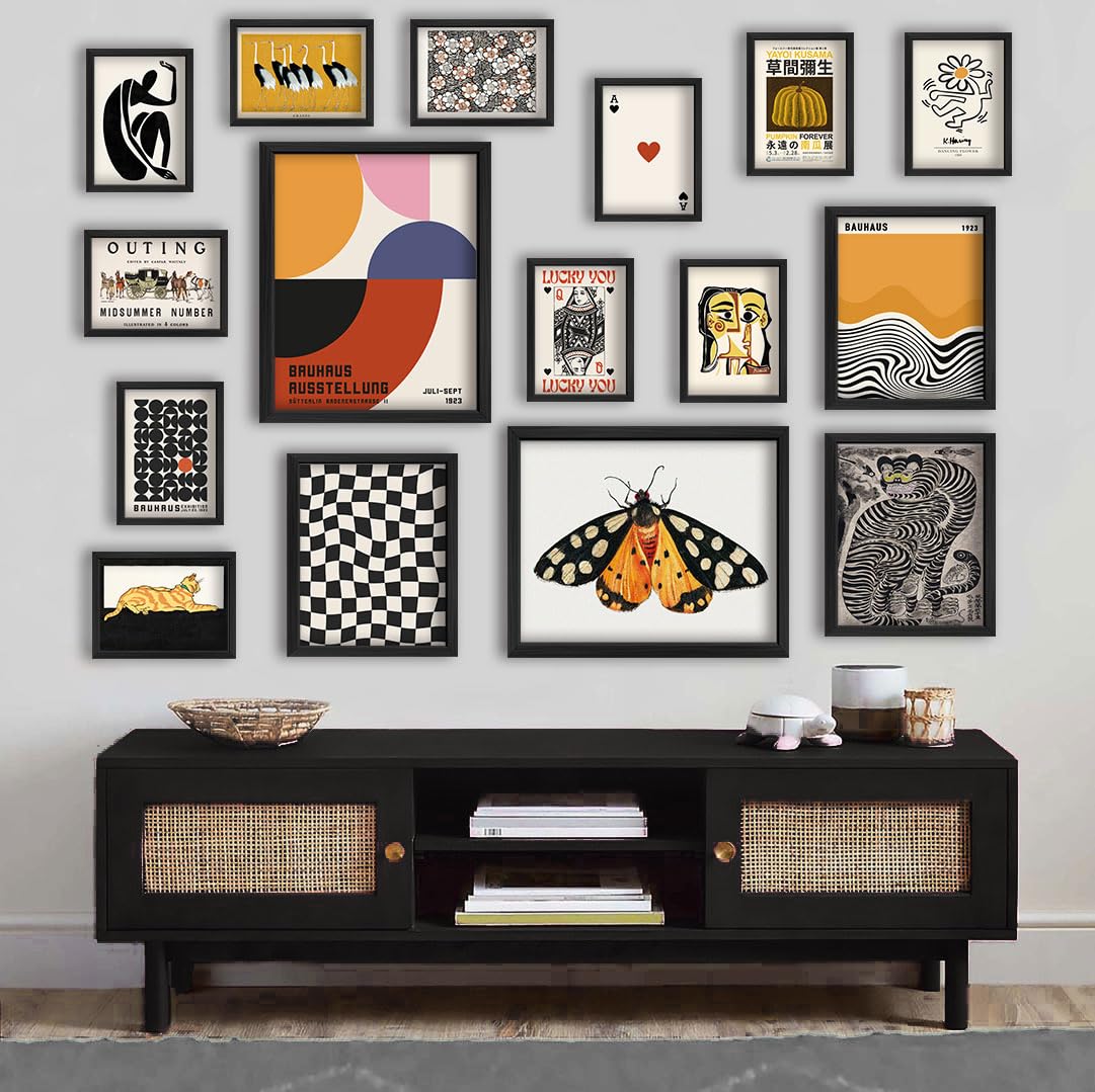 Anerza 16 Pcs Eclectic Wall Art Decor, Modern Maximalist Wall Prints For Bedroom, Bauhaus Posters For Room Aesthetic, Wall Colla