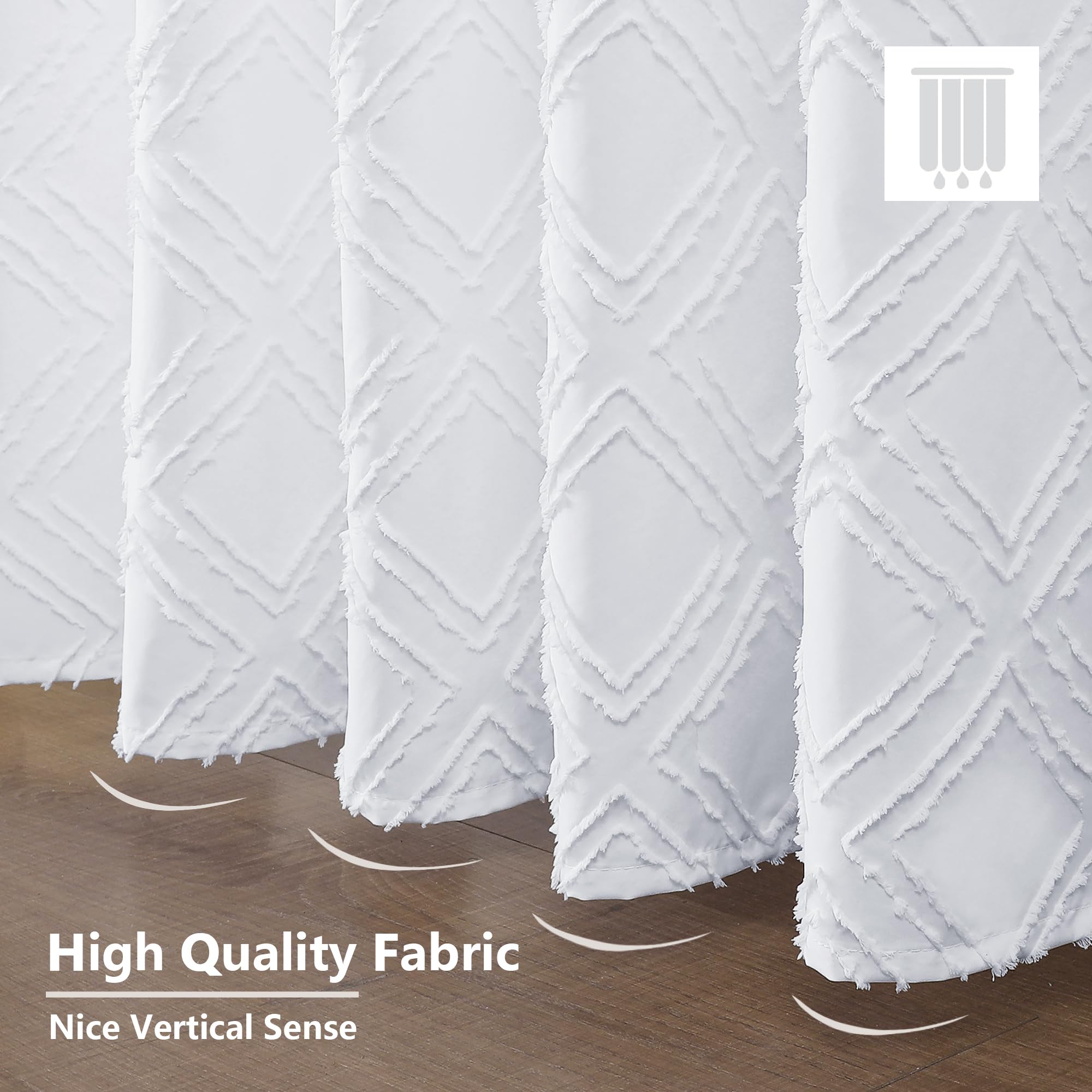 Owenie Solid White Fabric Shower Curtain For Bathroom, Farmhouse Boho Shower Curtain- Soft Cloth & Hotel Spa Quality, Machine Wa
